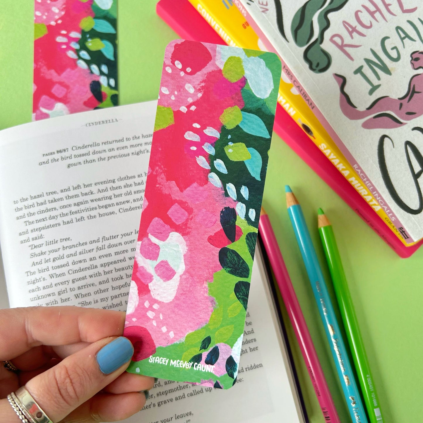 Pink and Green Abstract Bookmark