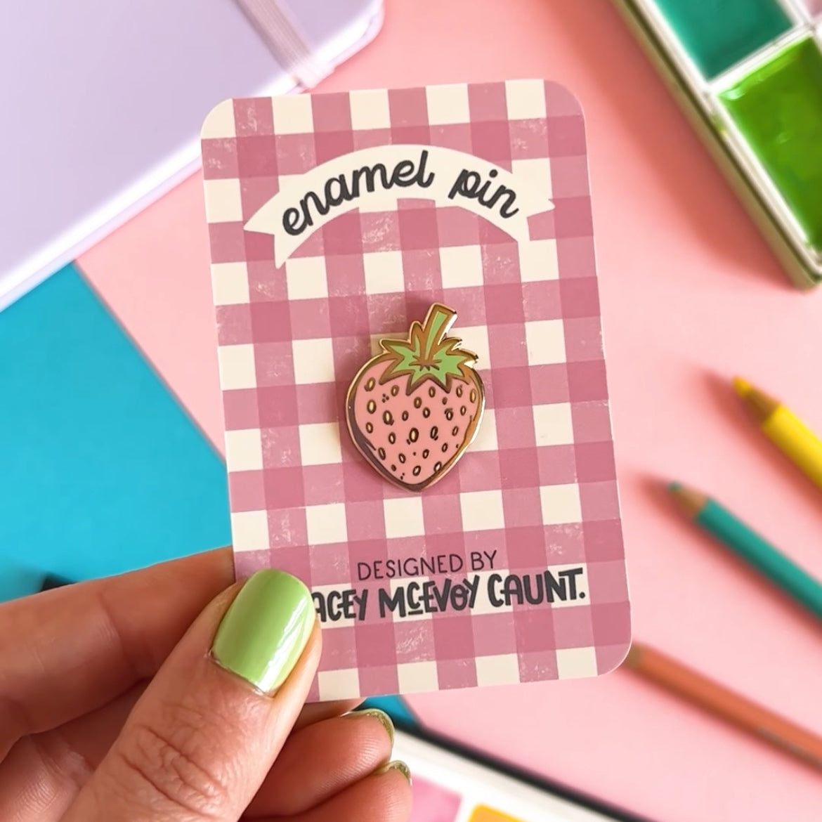 Pink Strawberry Enamel Pin