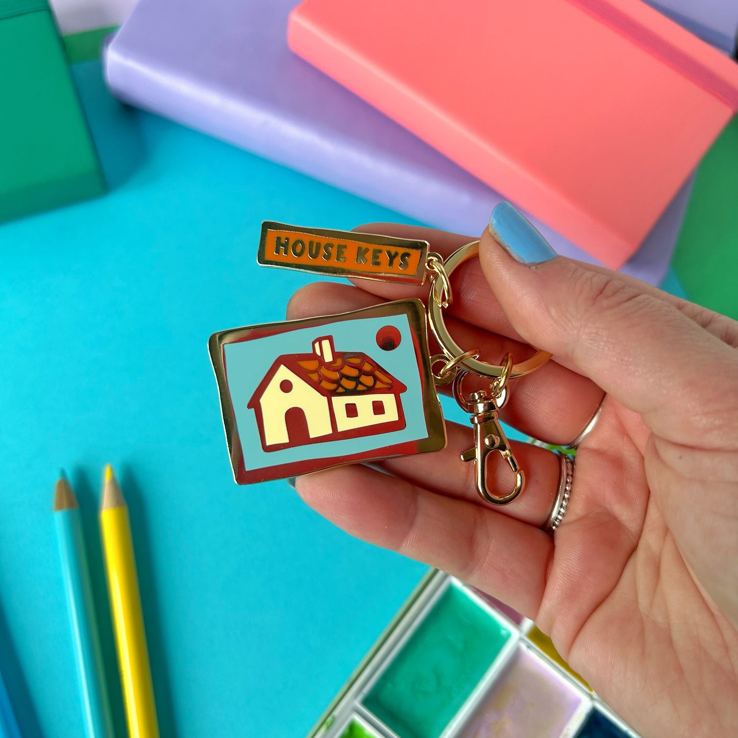Blue House Keys Keyring