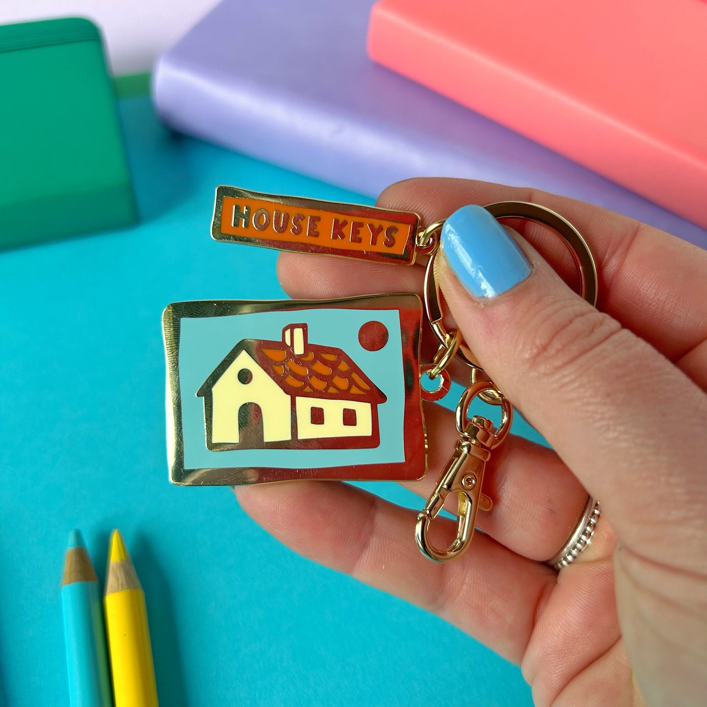 Blue House Keys Keyring