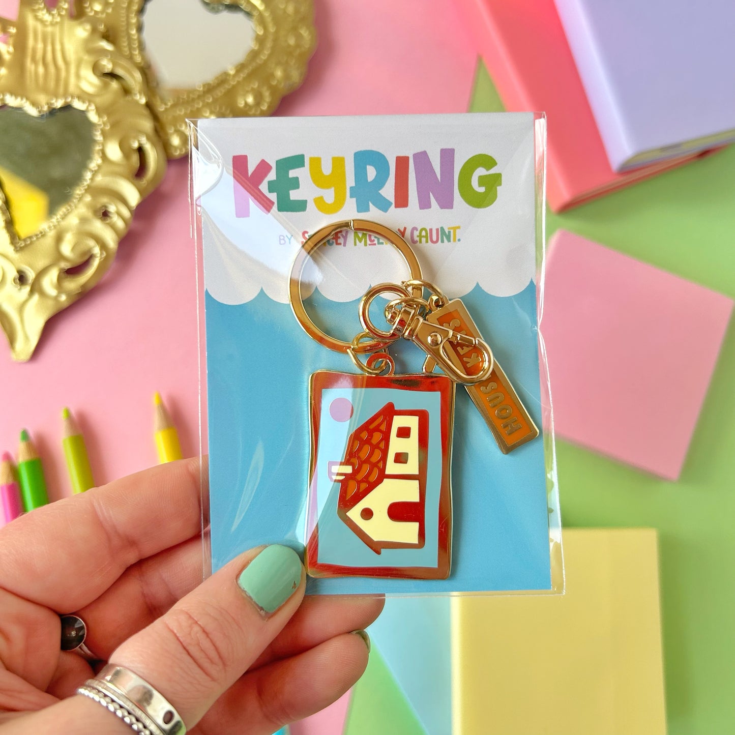 Blue House Keys Keyring