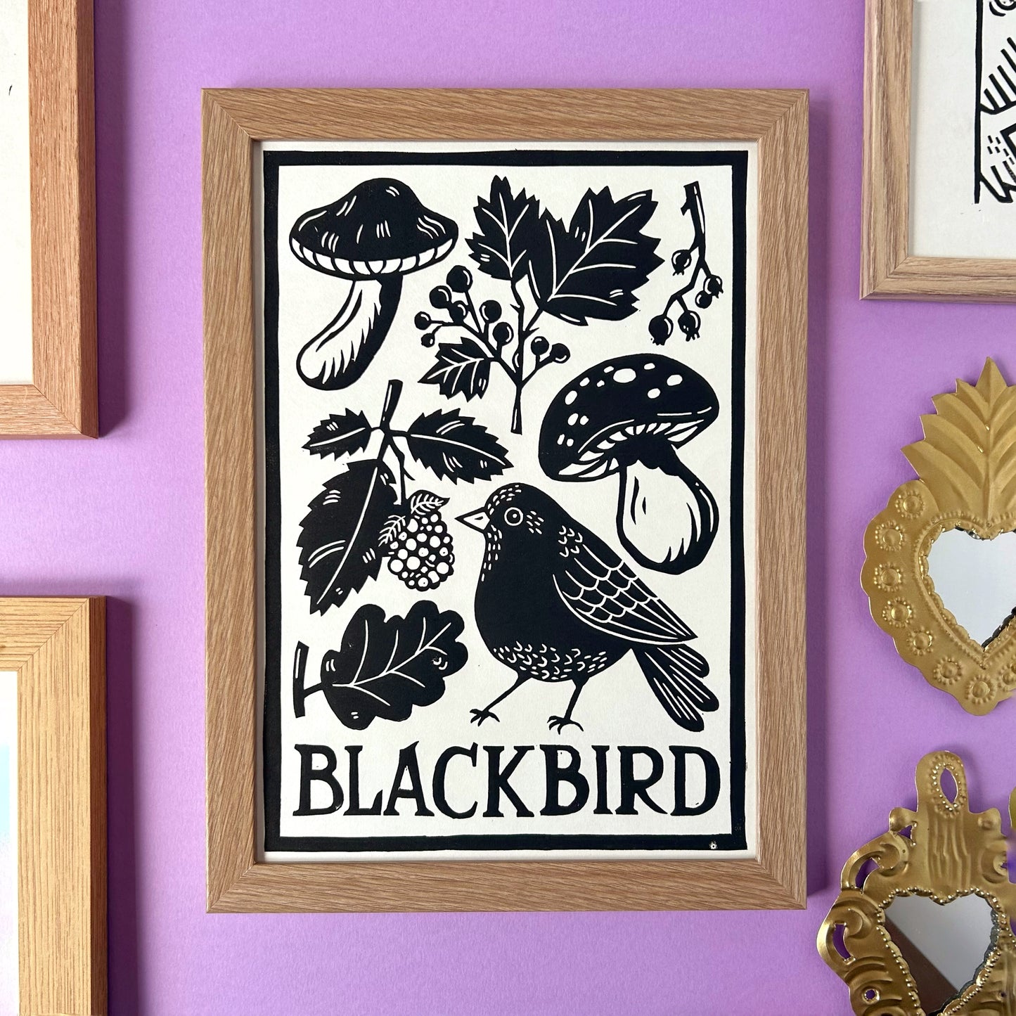 Blackbird Lino Print
