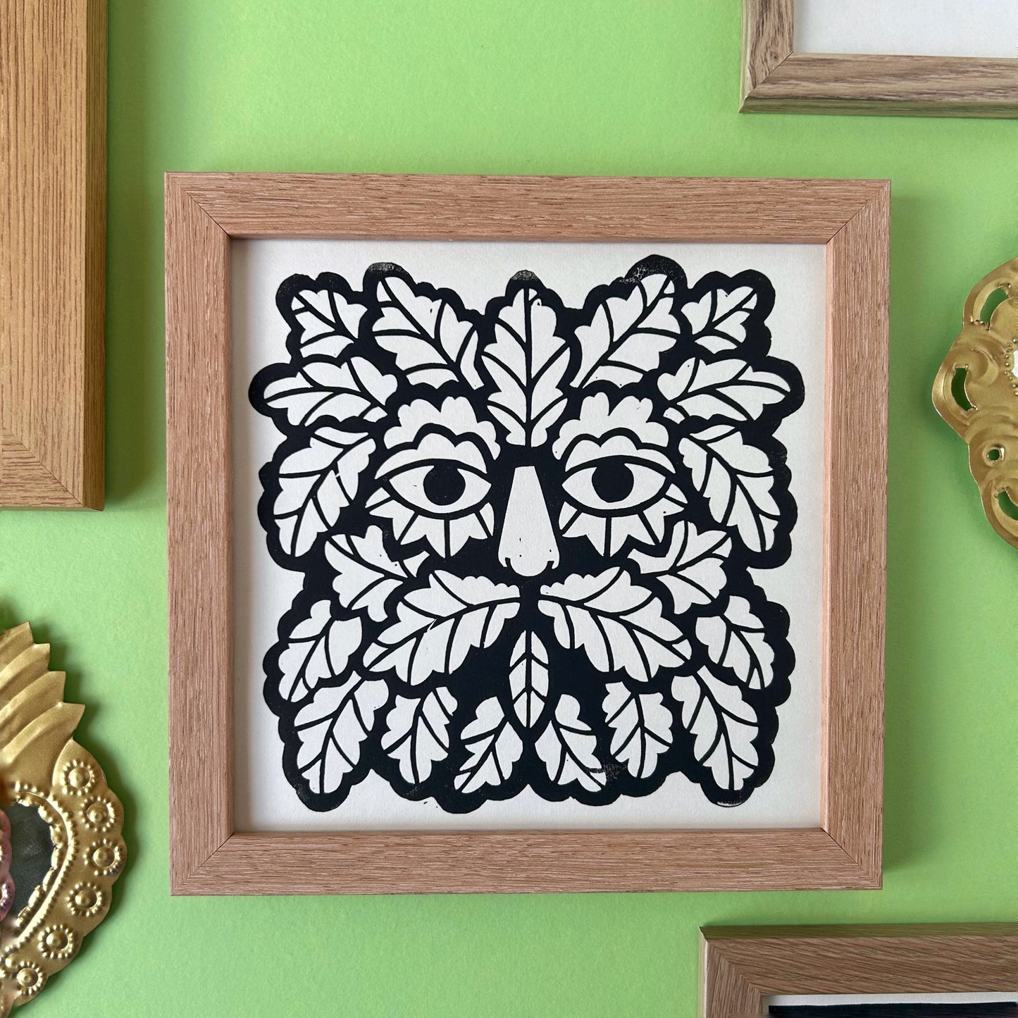 Green Man Lino Print