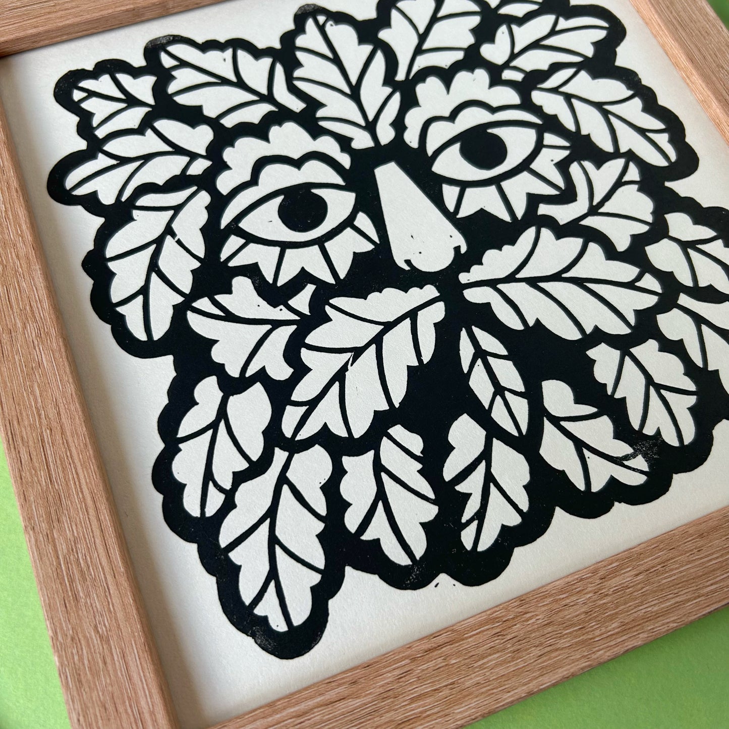 Green Man Lino Print