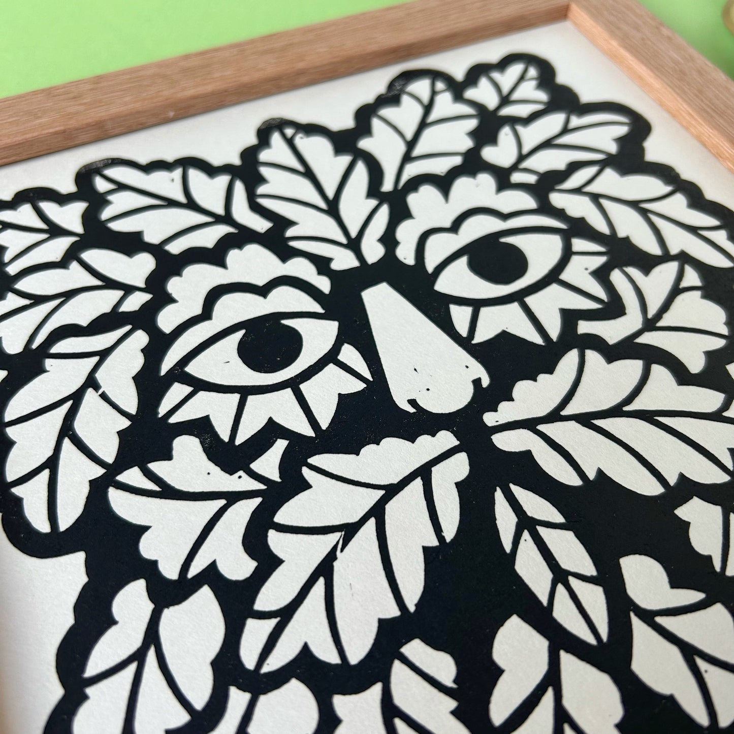 Green Man Lino Print