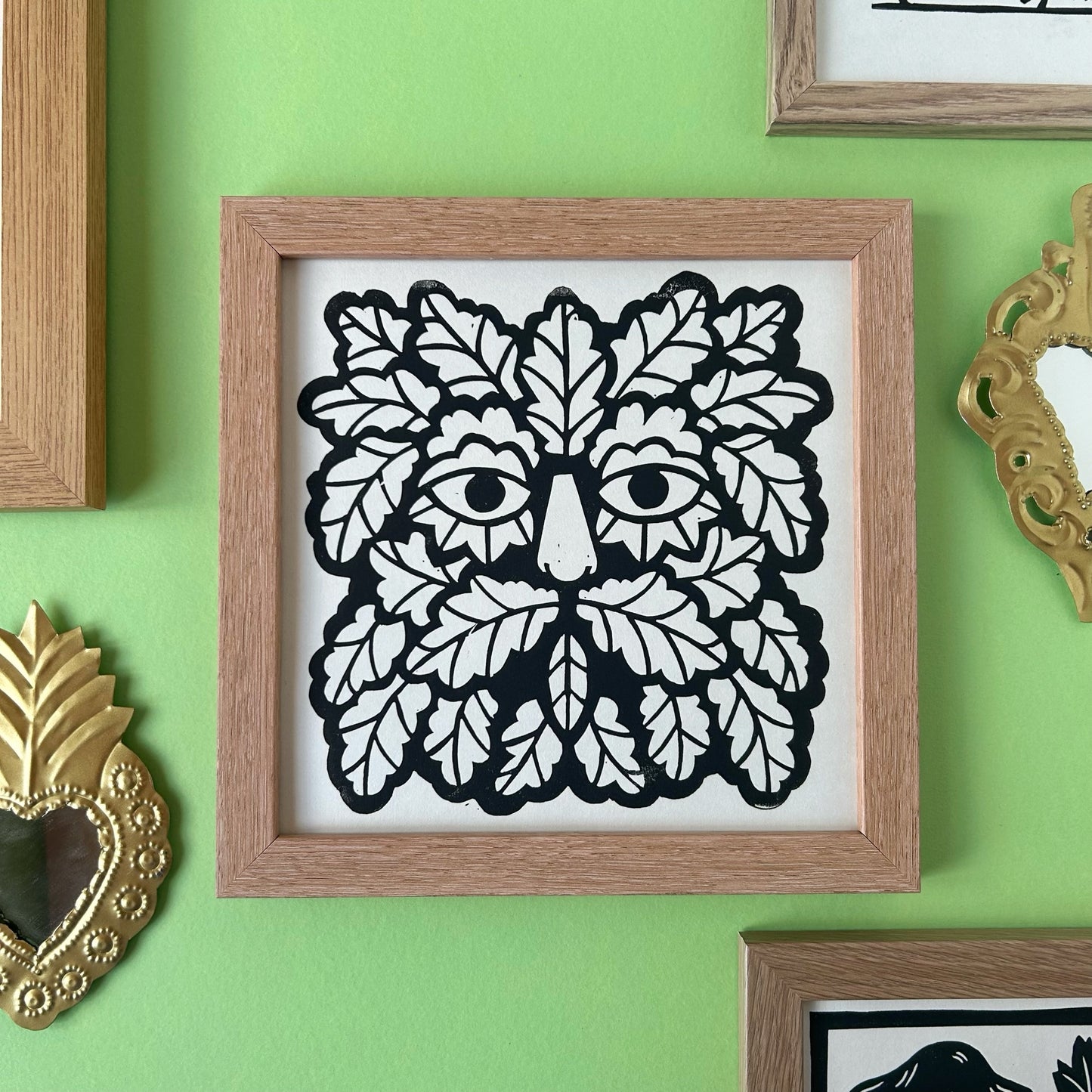 Green Man Lino Print