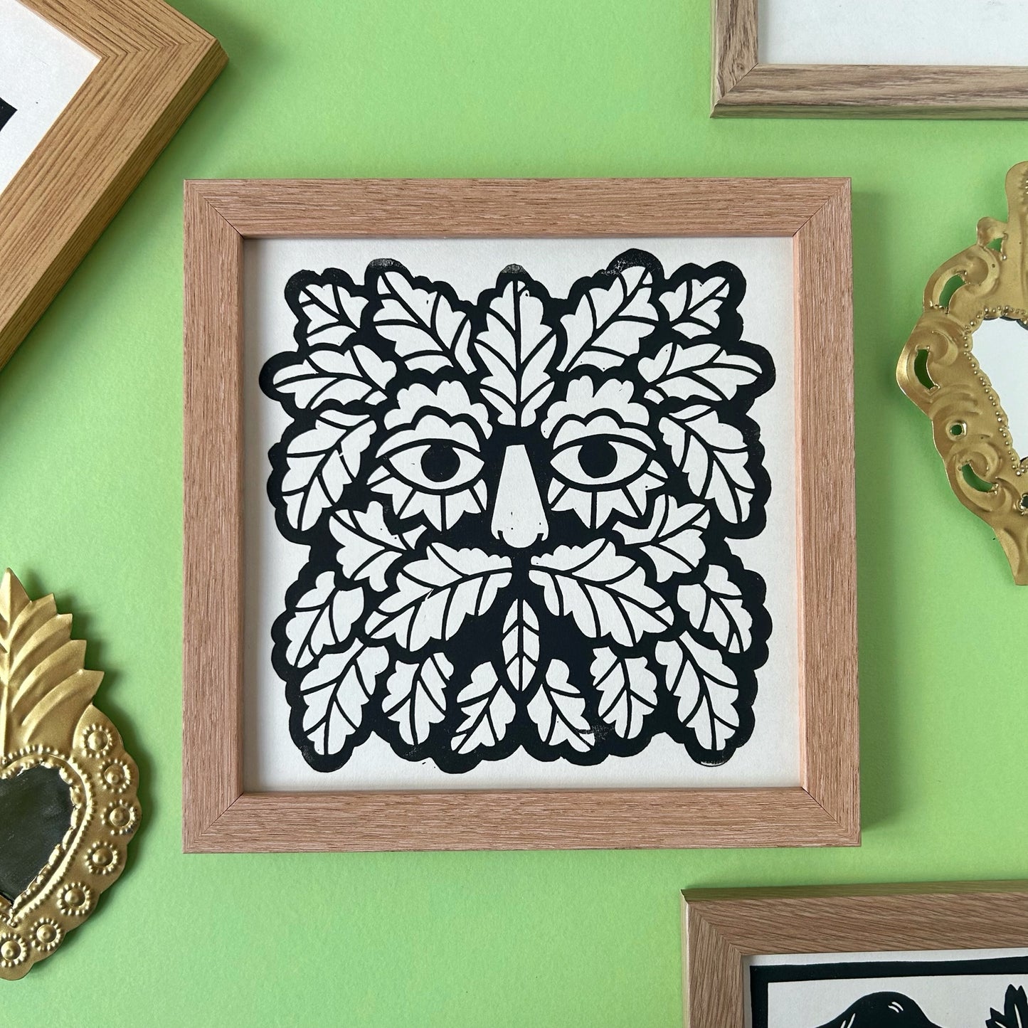 Green Man Lino Print