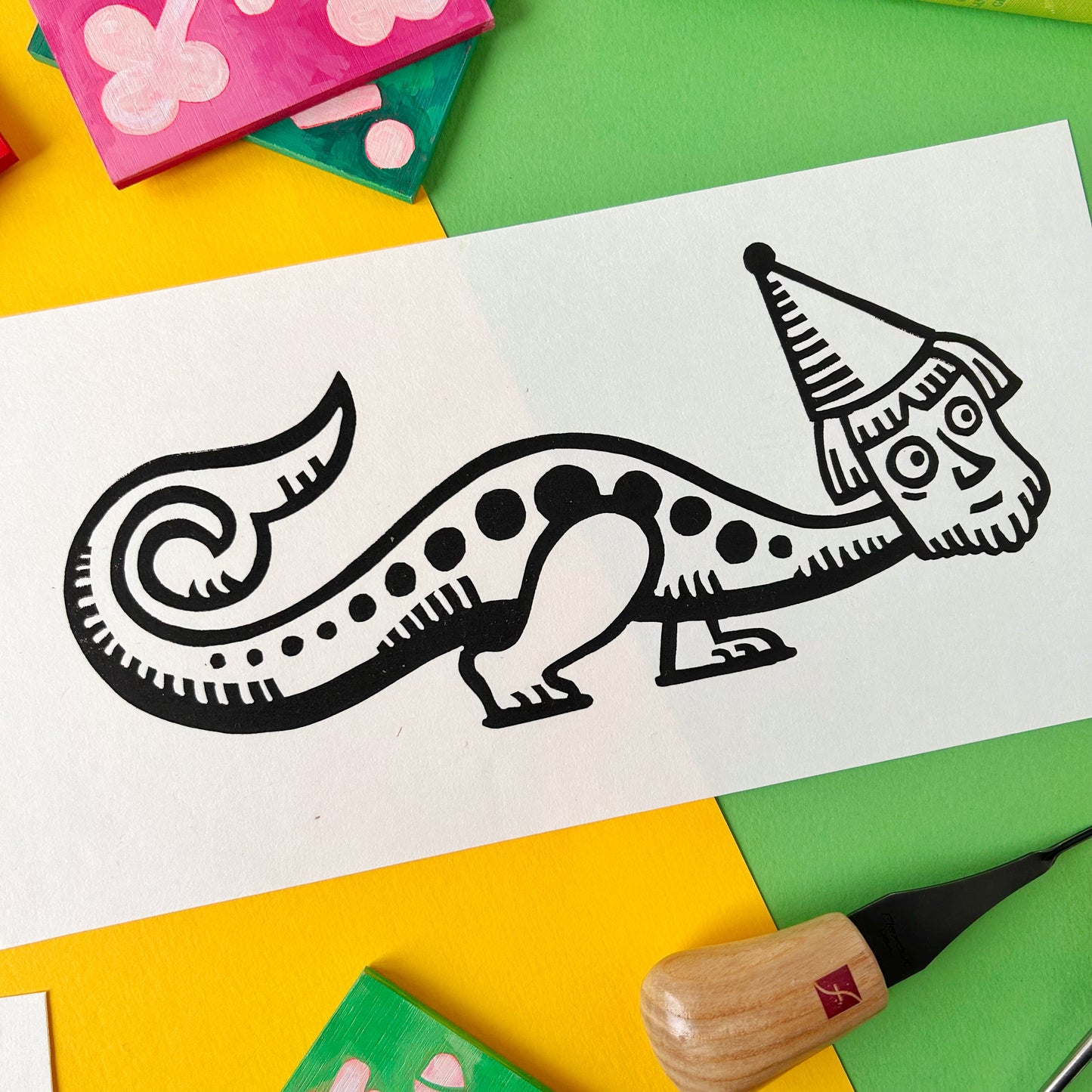 Weird Medieval Wizard Lino Print