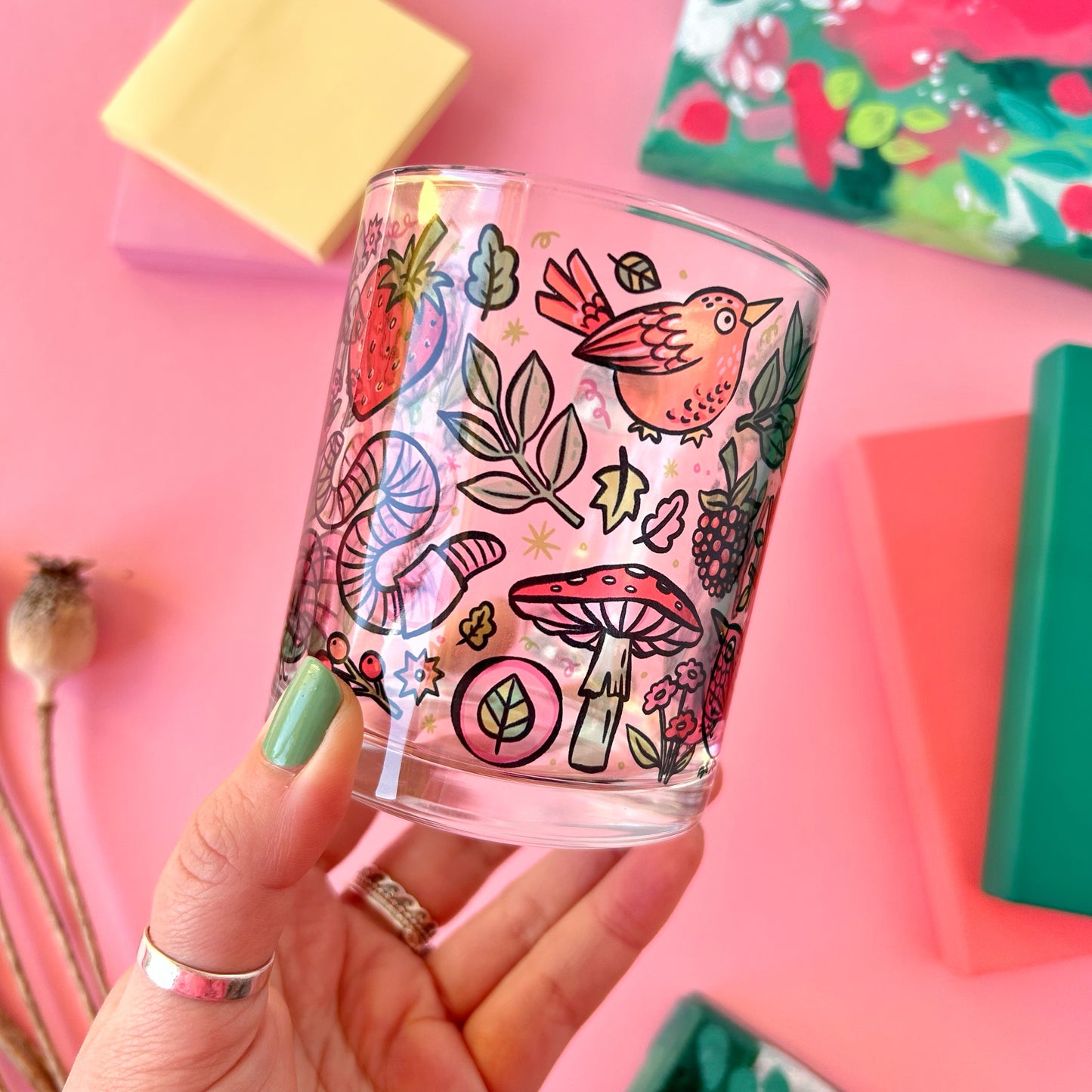 Birds and Frog Glass Mug