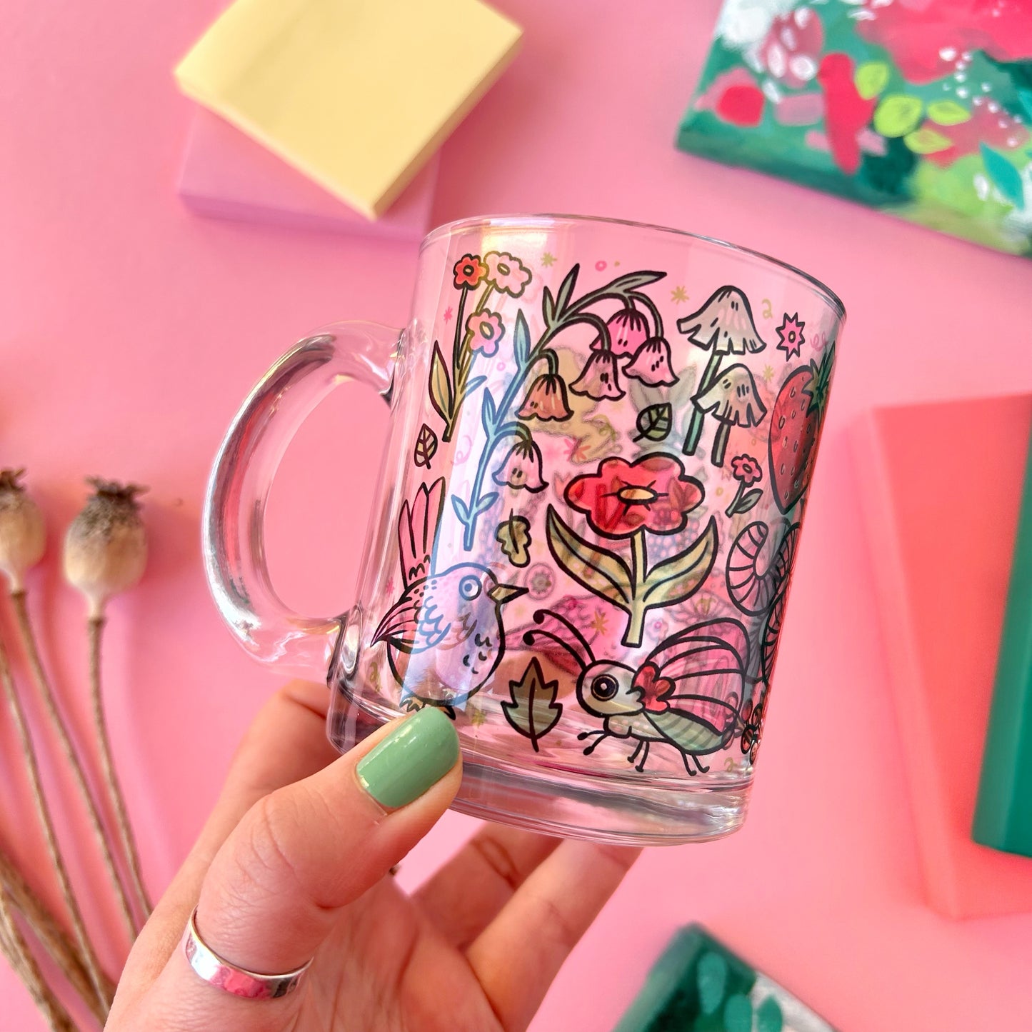 Birds and Frog Glass Mug