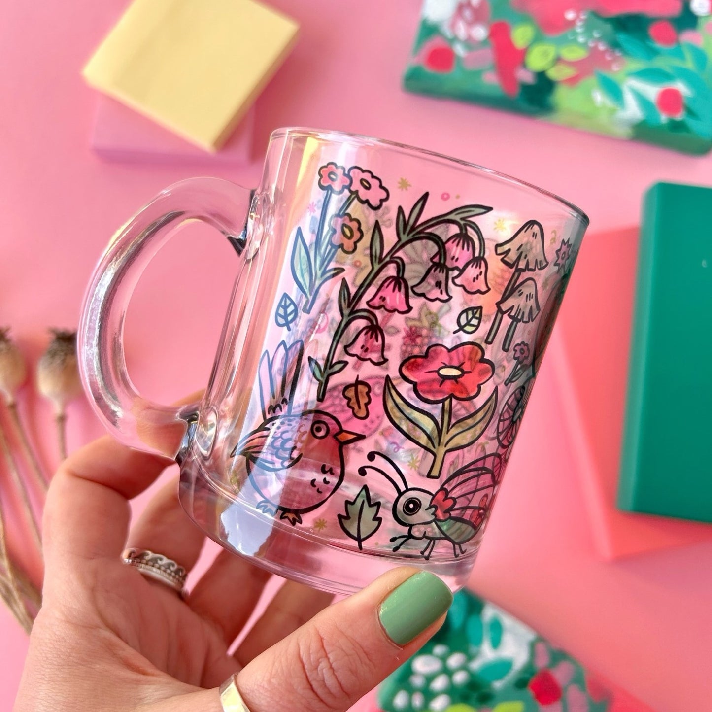 Birds and Frog Glass Mug