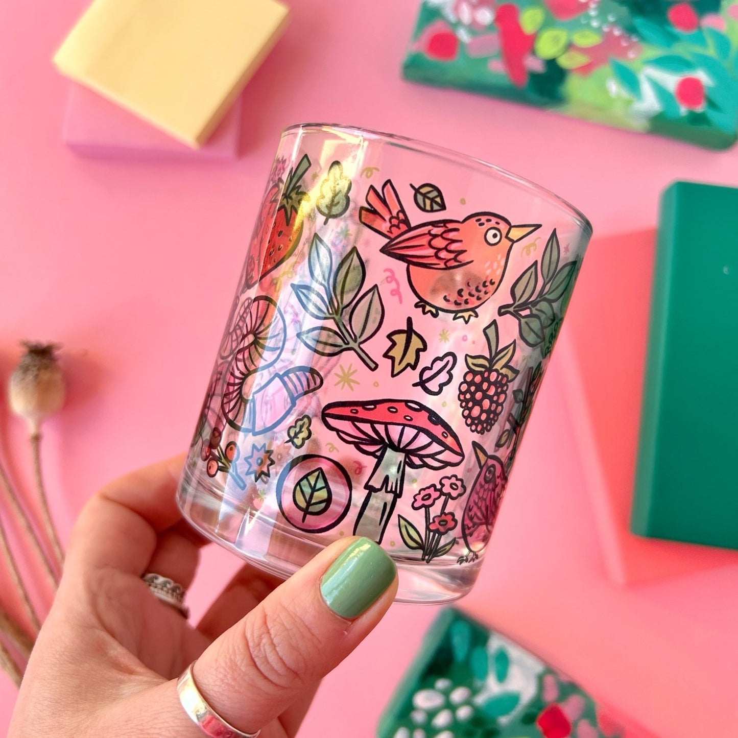 Birds and Frog Glass Mug