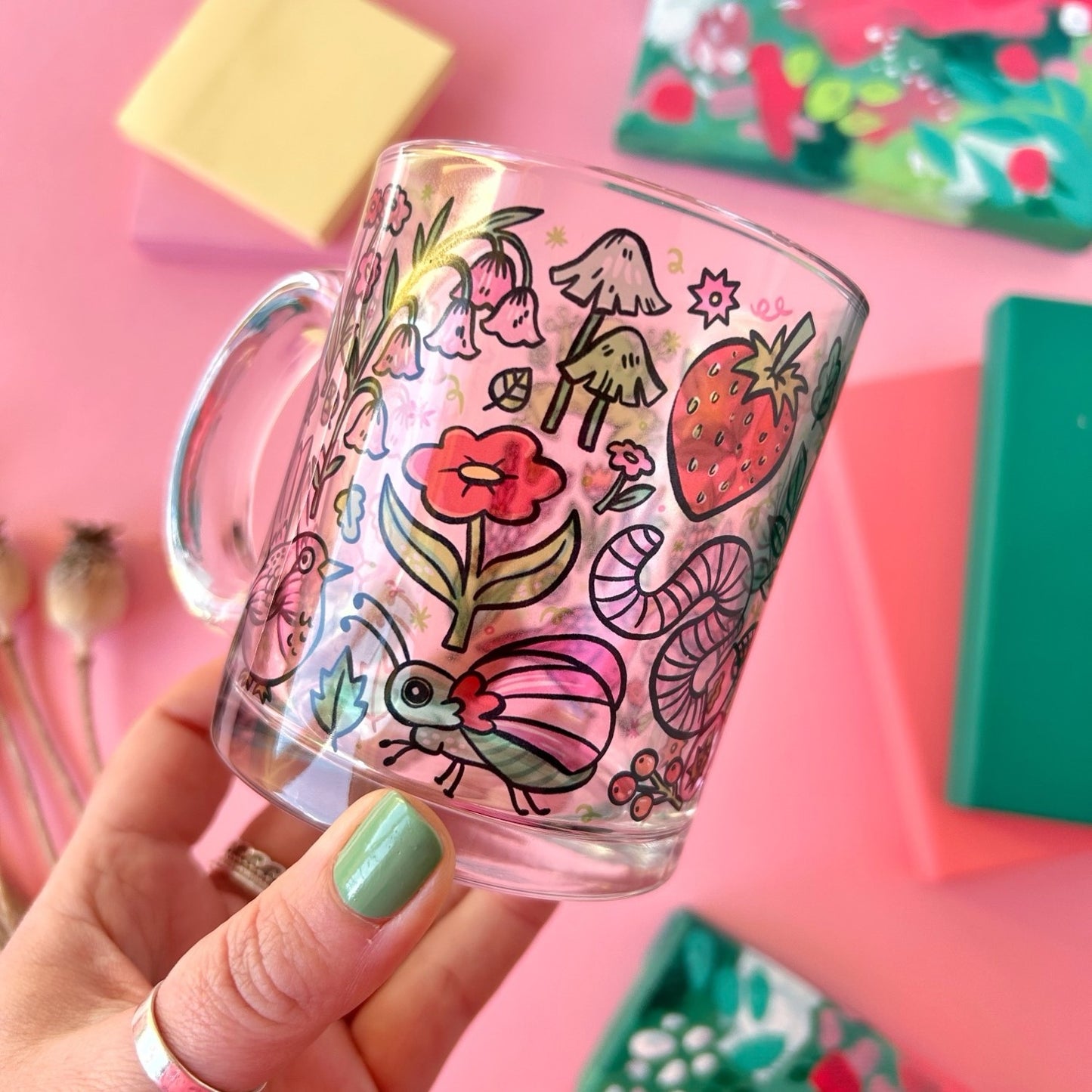 Birds and Frog Glass Mug