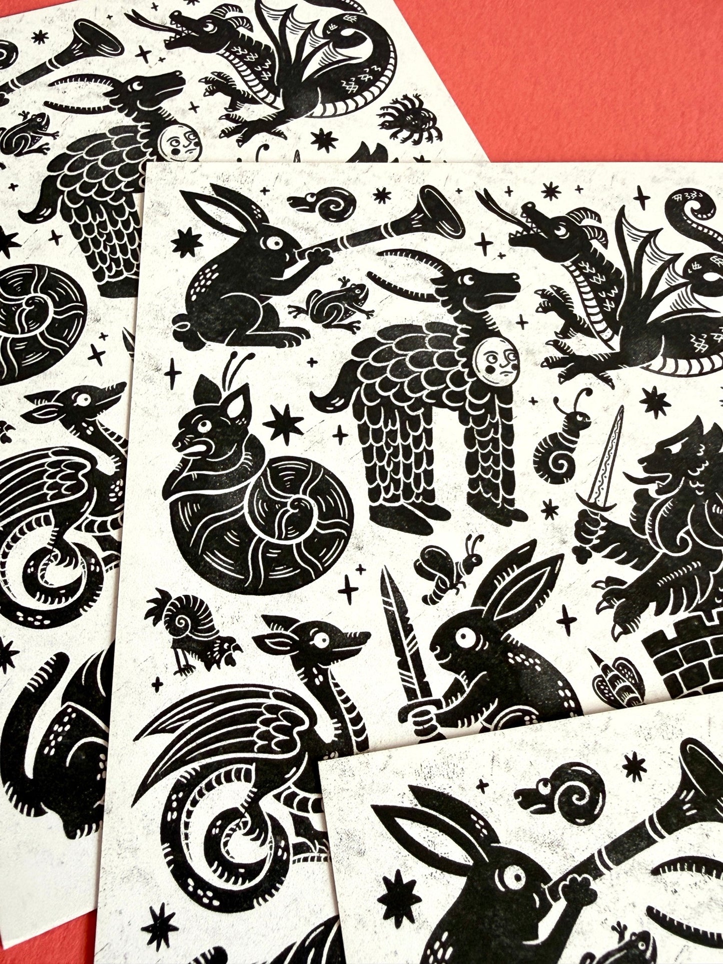Black & White Medieval Menagerie Postcard