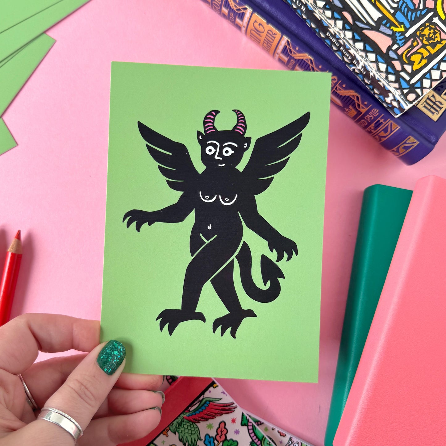 Green Boobie Devil Postcard