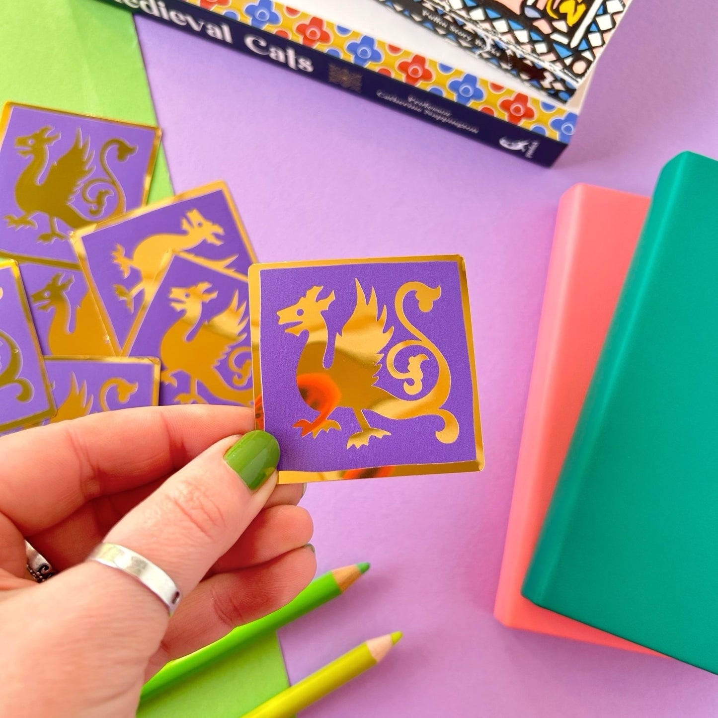 Gold Foil Dragon Medieval Tile Sticker