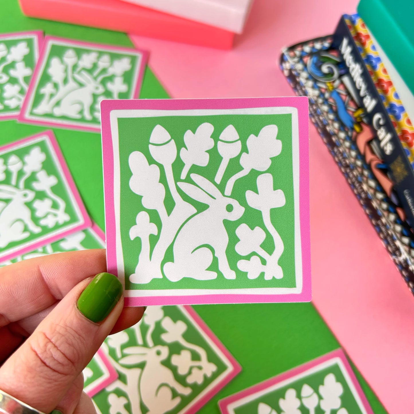 Green Bunny Medieval Tile Sticker