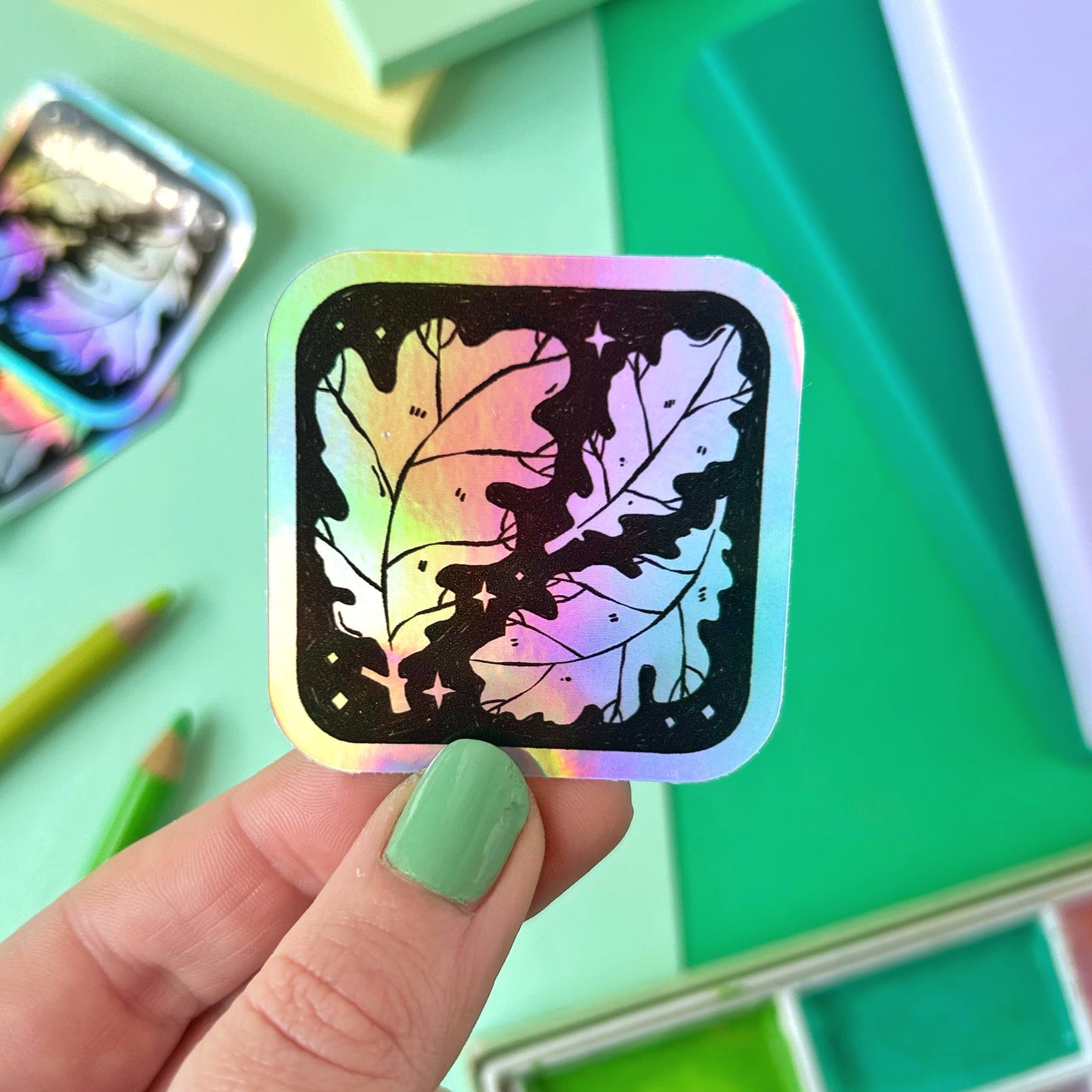 Oak Leaf Holographic Sticker