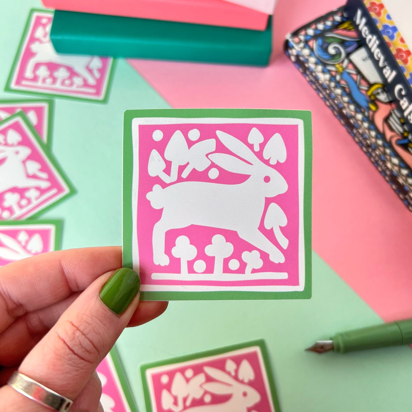 Pink Bunny Medieval Tile Sticker
