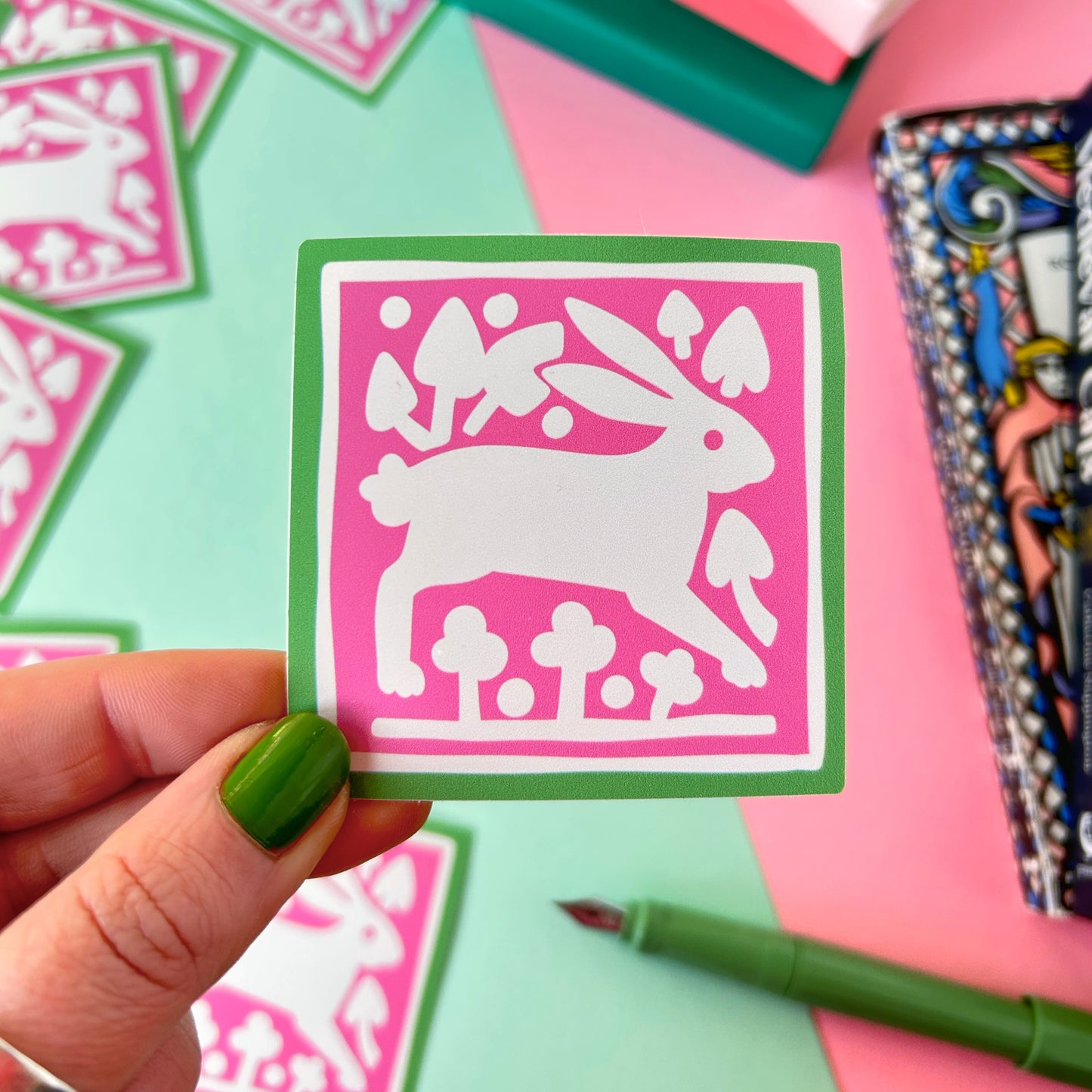 Pink Bunny Medieval Tile Sticker