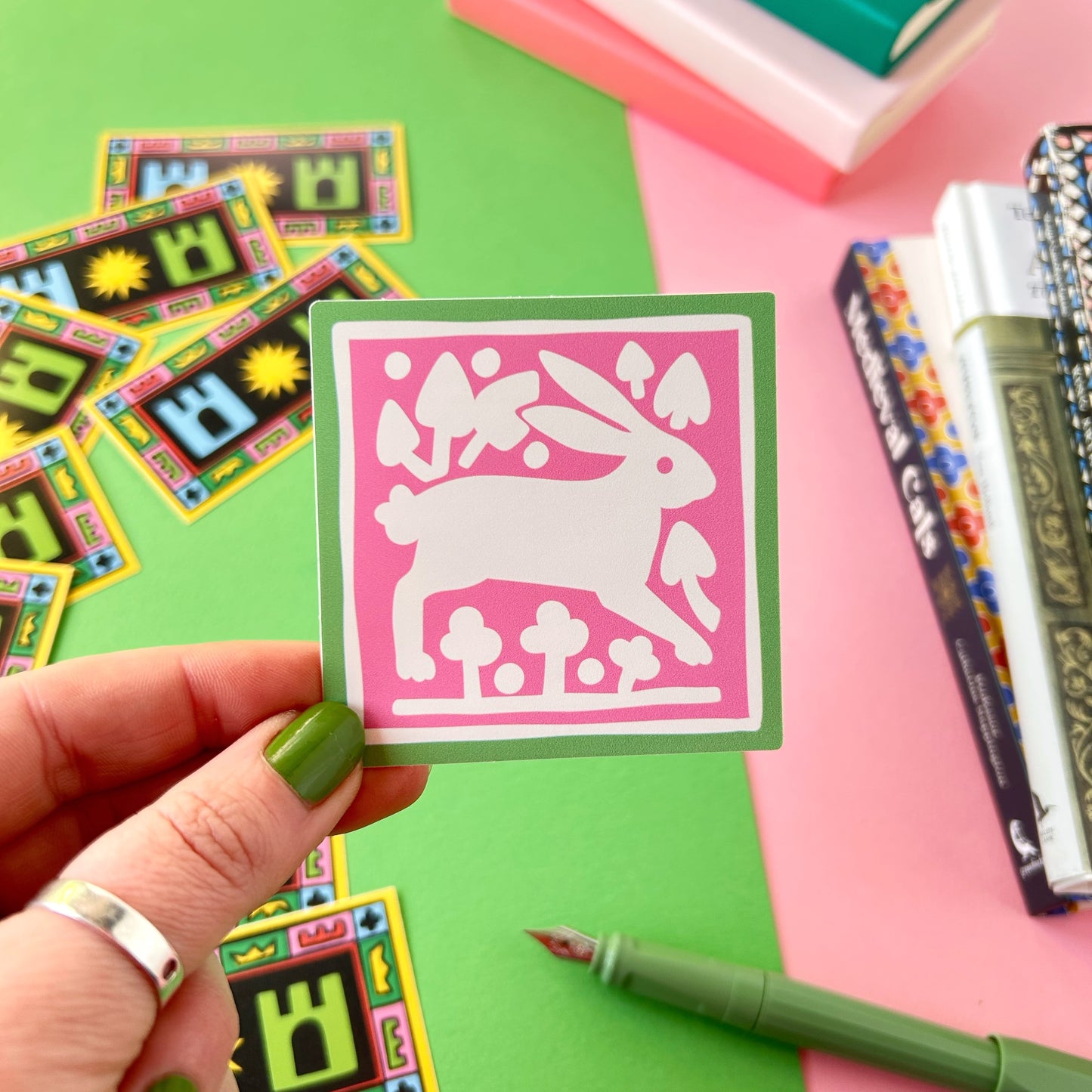 Pink Bunny Medieval Tile Sticker