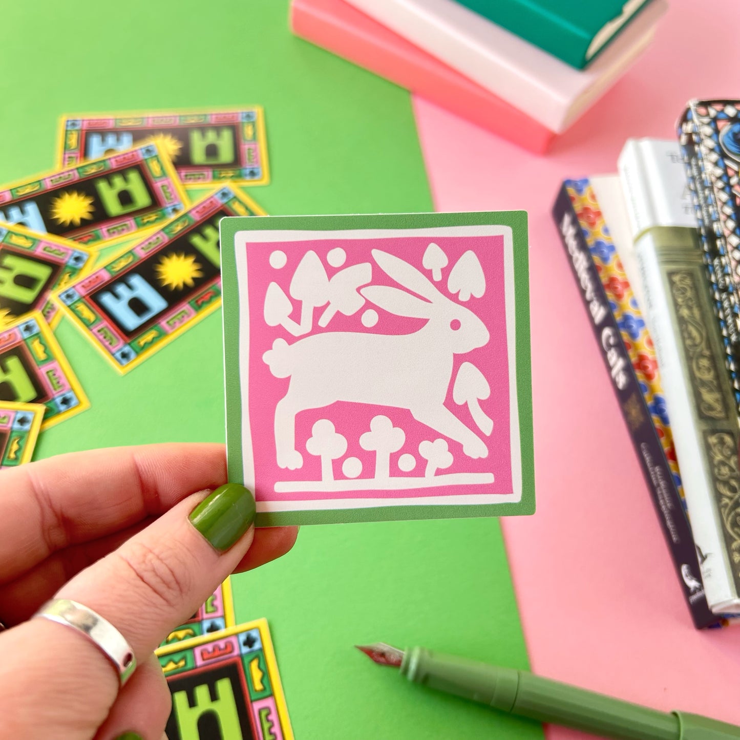 Pink Bunny Medieval Tile Sticker