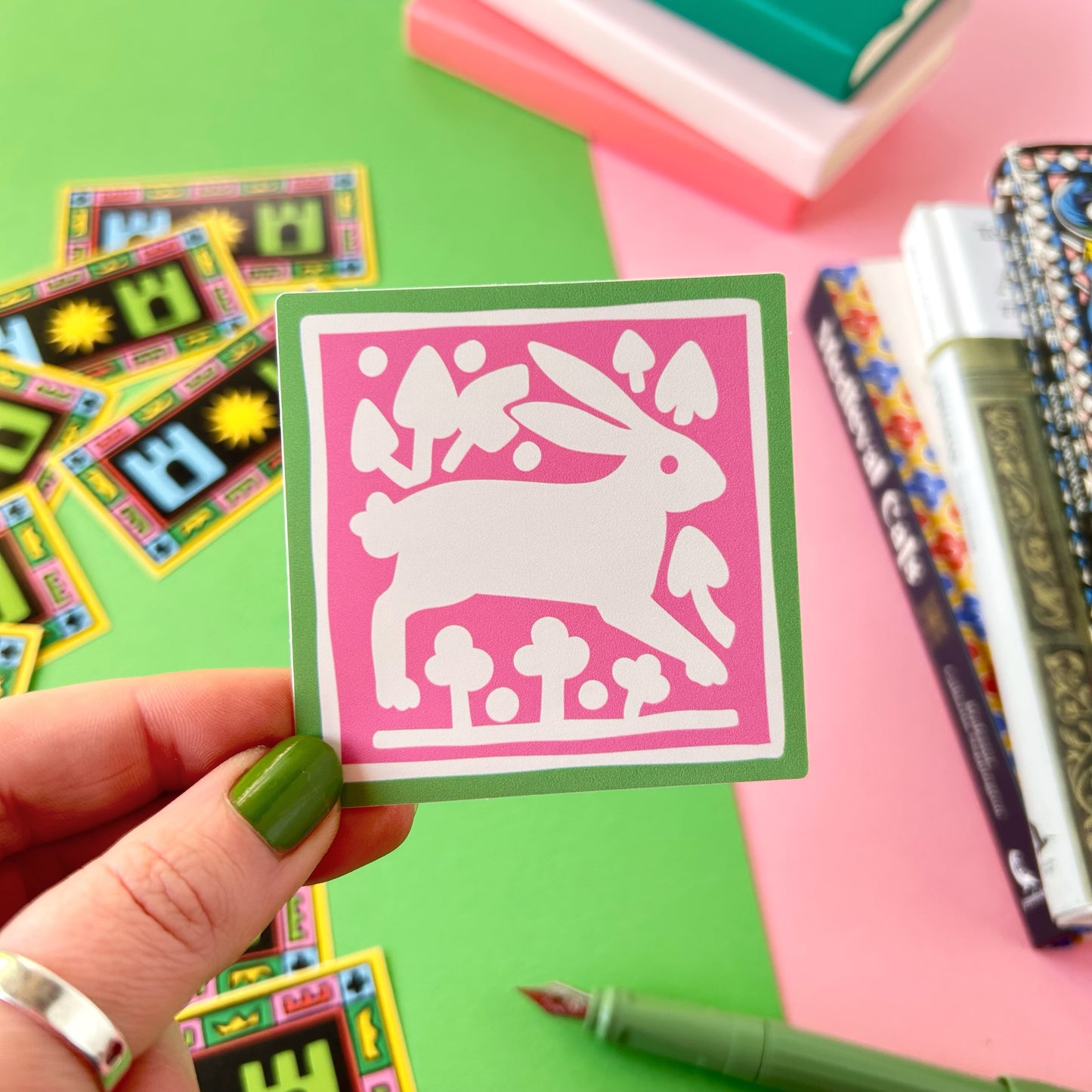 Pink Bunny Medieval Tile Sticker