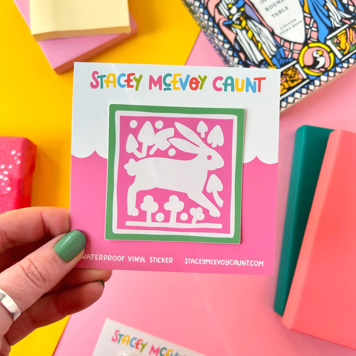 Pink Bunny Medieval Tile Sticker
