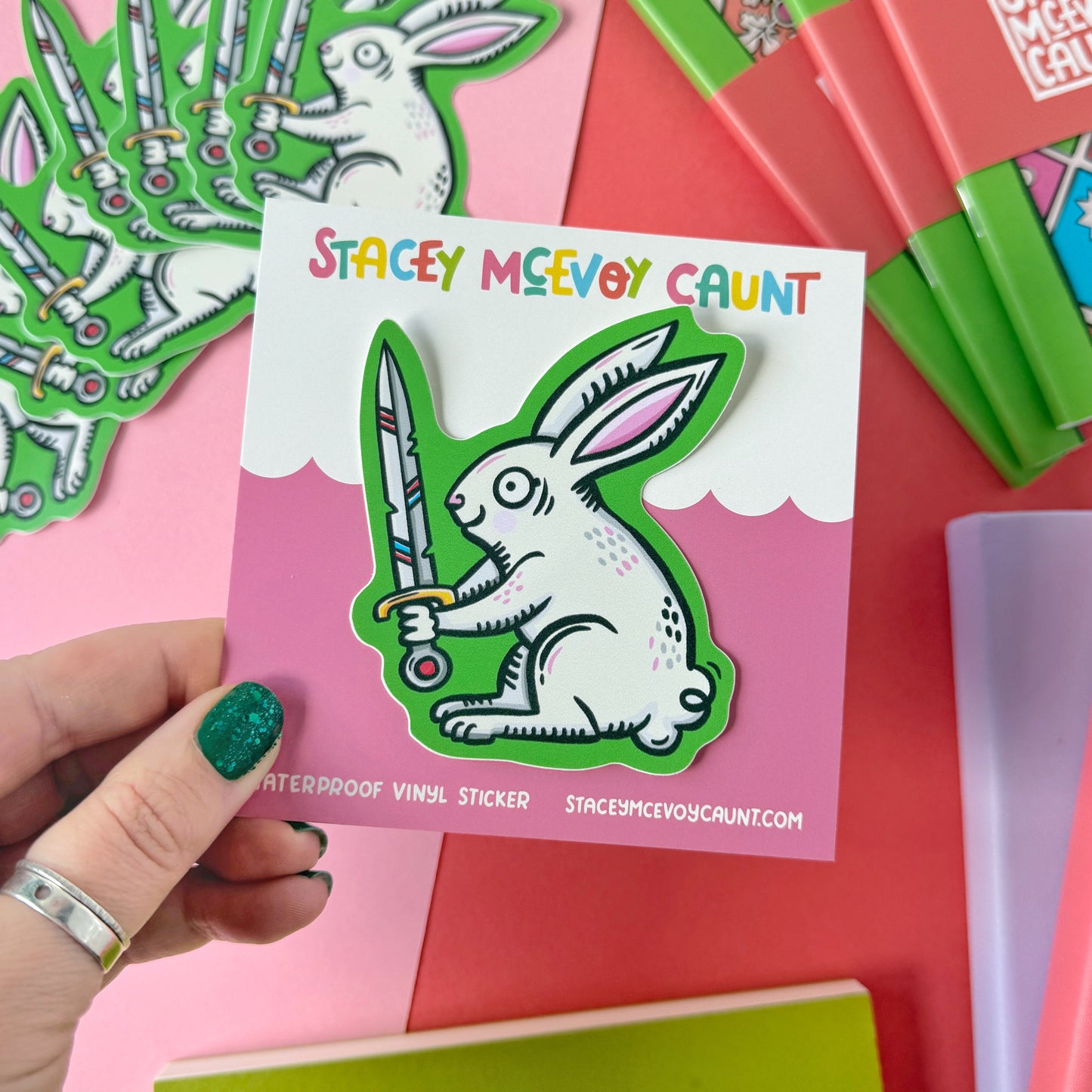 Duelling Bunny Medieval Vinyl Sticker