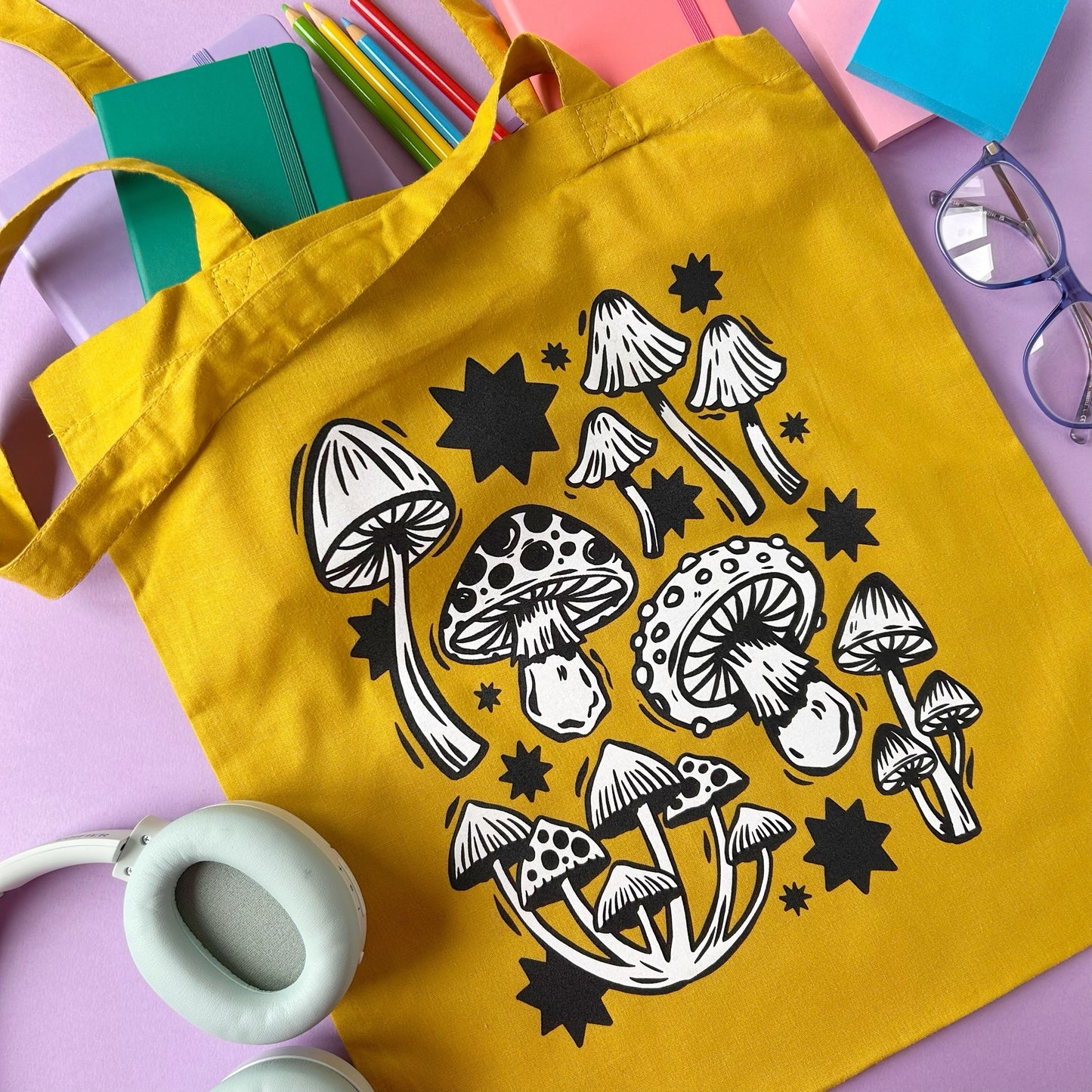 Mustard Yellow Mushroom Tote Bag