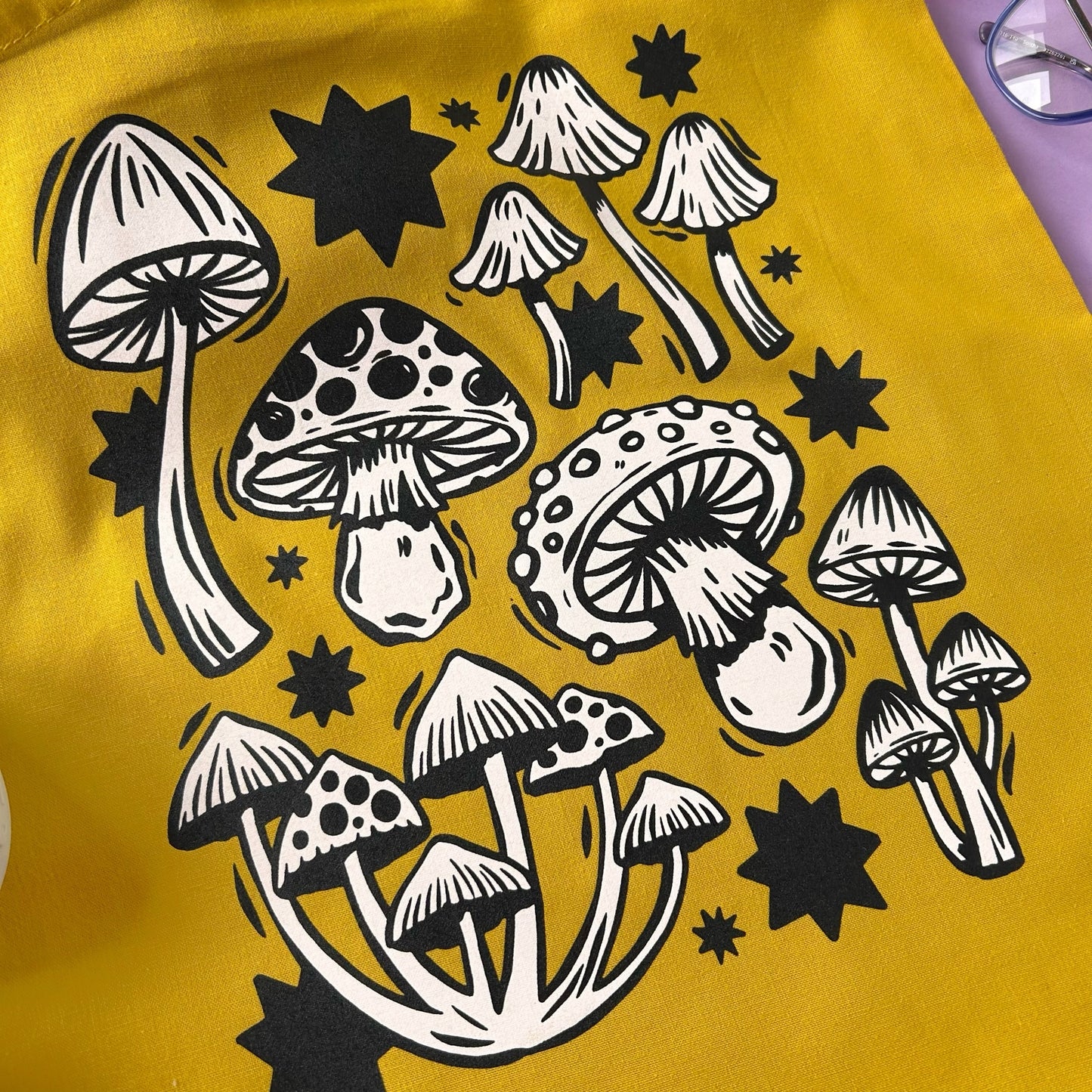 Mustard Yellow Mushroom Tote Bag