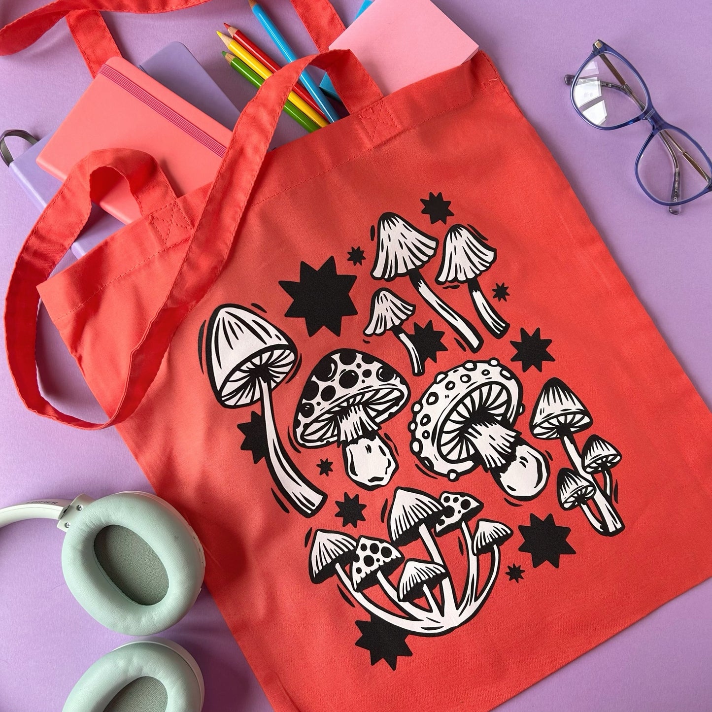 Coral Red Mushroom Tote Bag