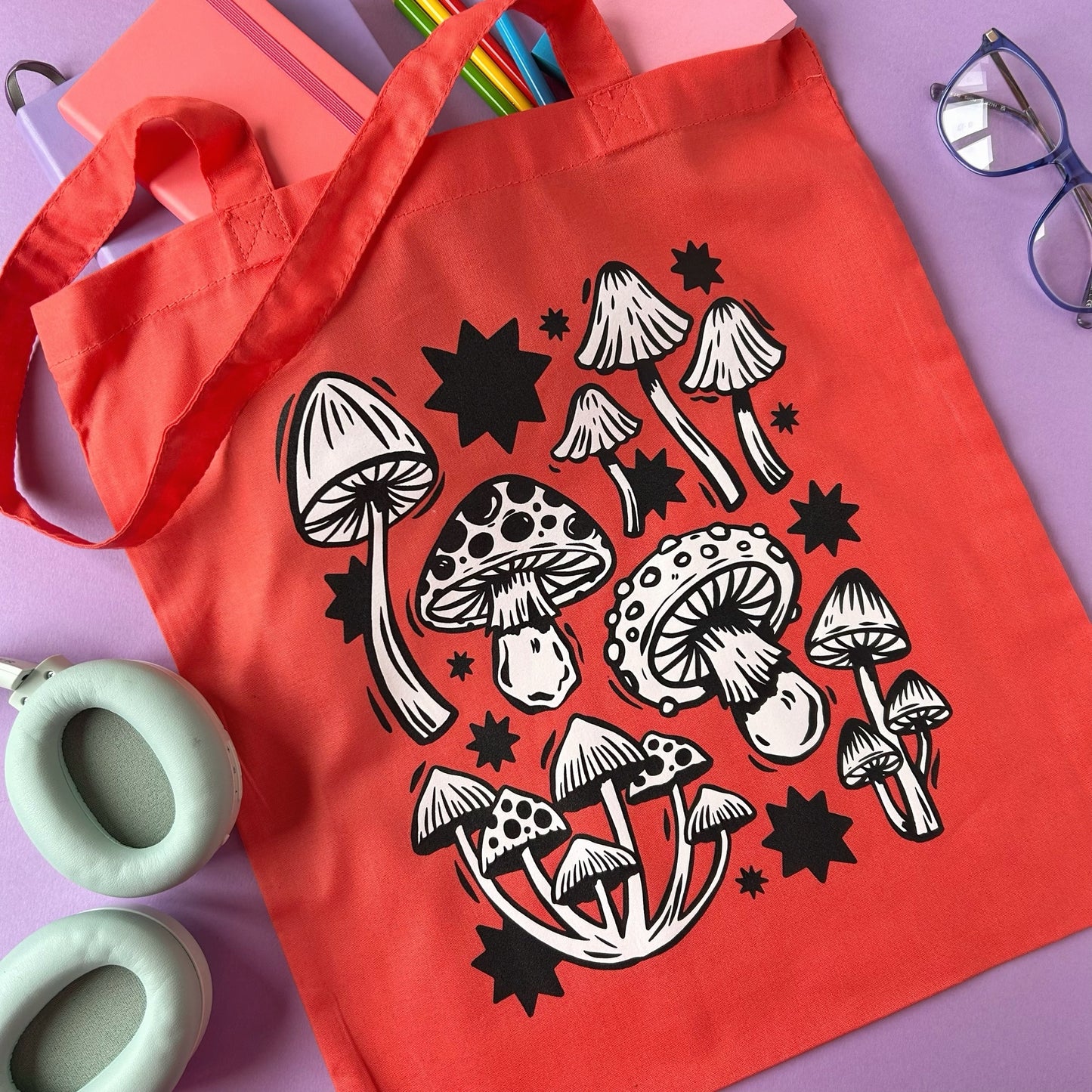 Coral Red Mushroom Tote Bag