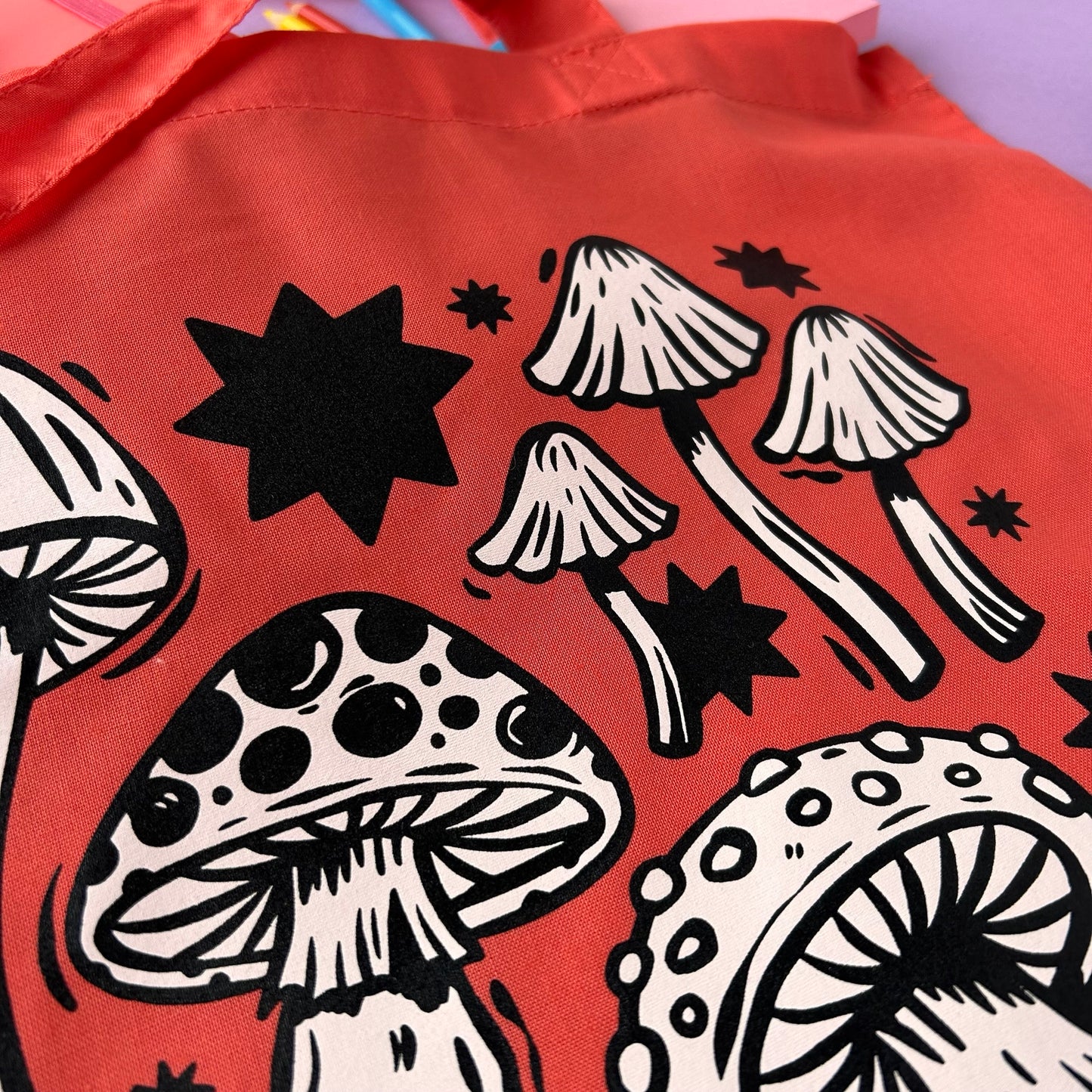 Coral Red Mushroom Tote Bag
