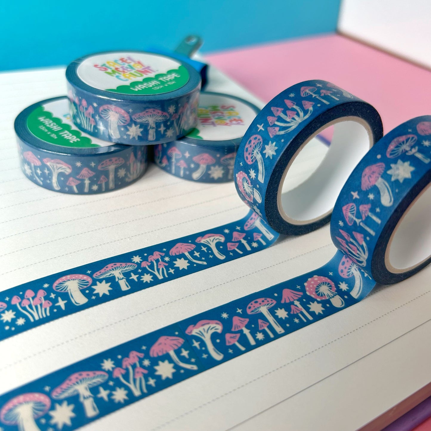 Pink and Blue Mushroom Washi Tape