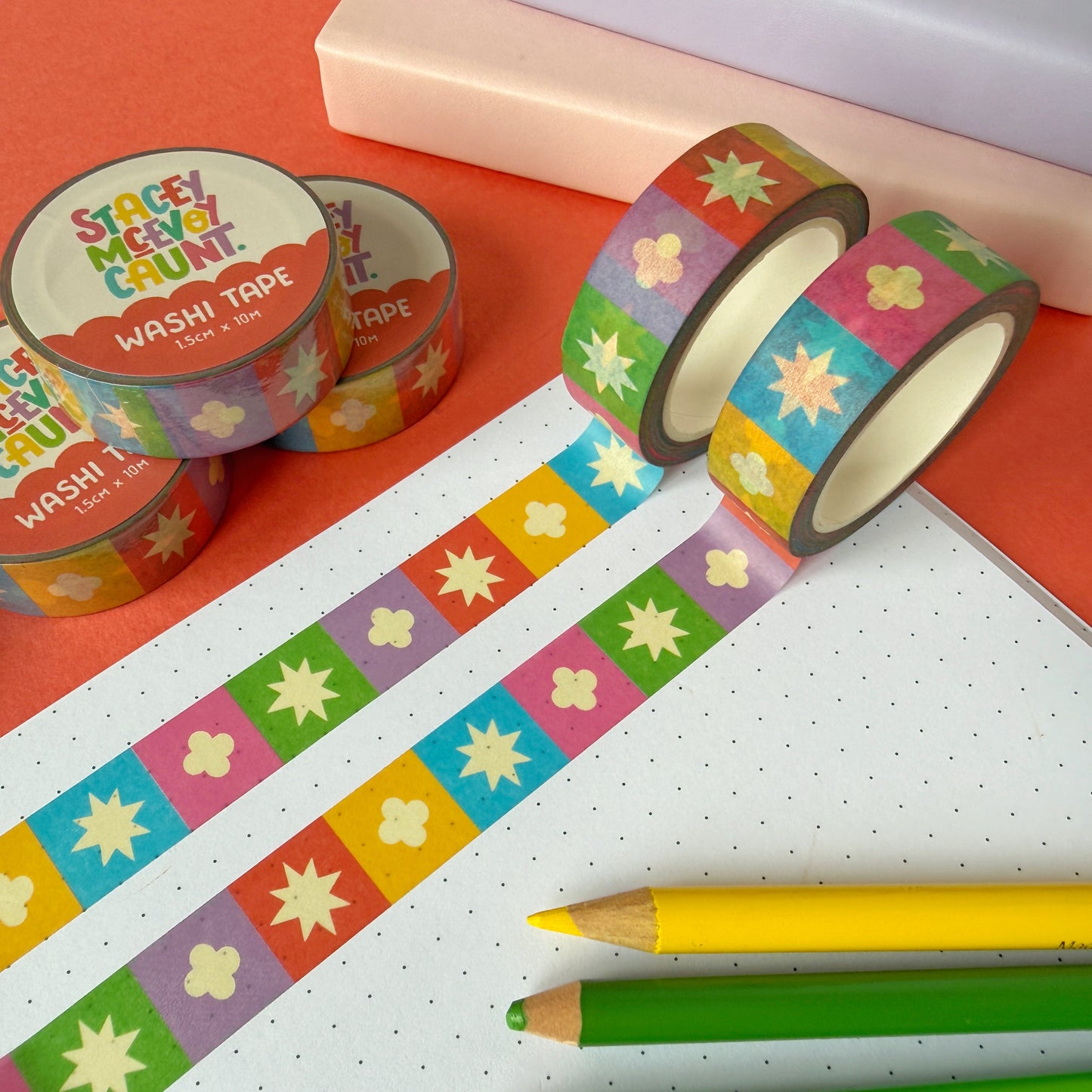 Rainbow Medieval Grid Pattern Washi Tape