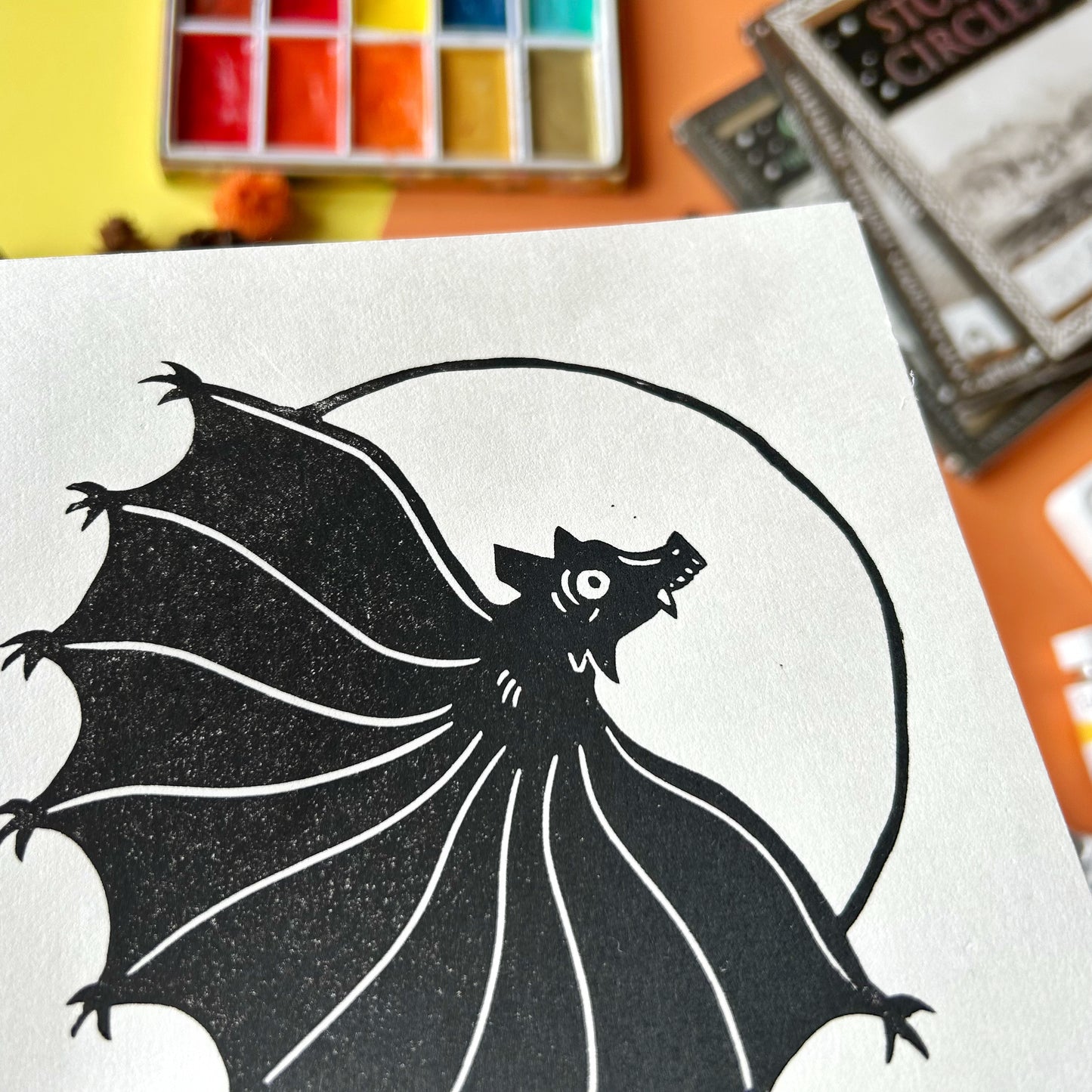 Medieval Bat Lino Print