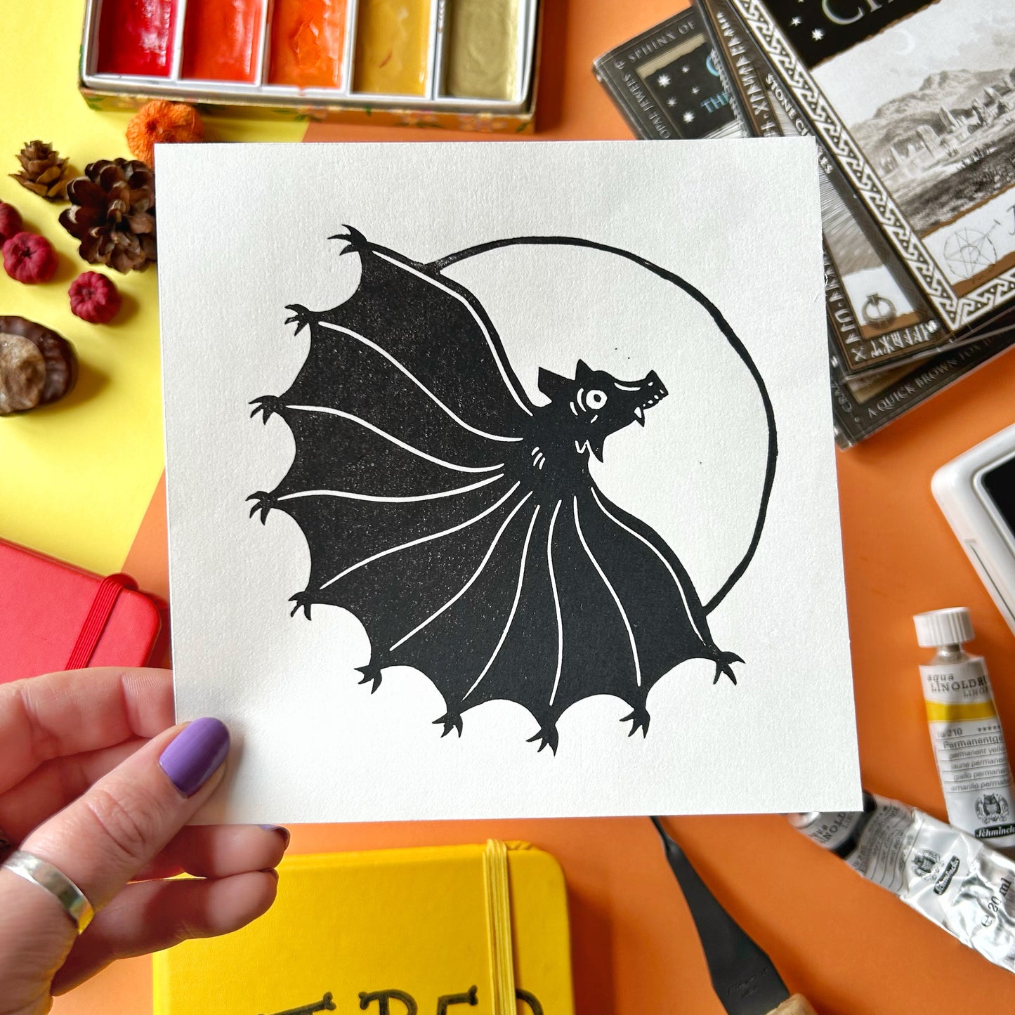 Medieval Bat Lino Print