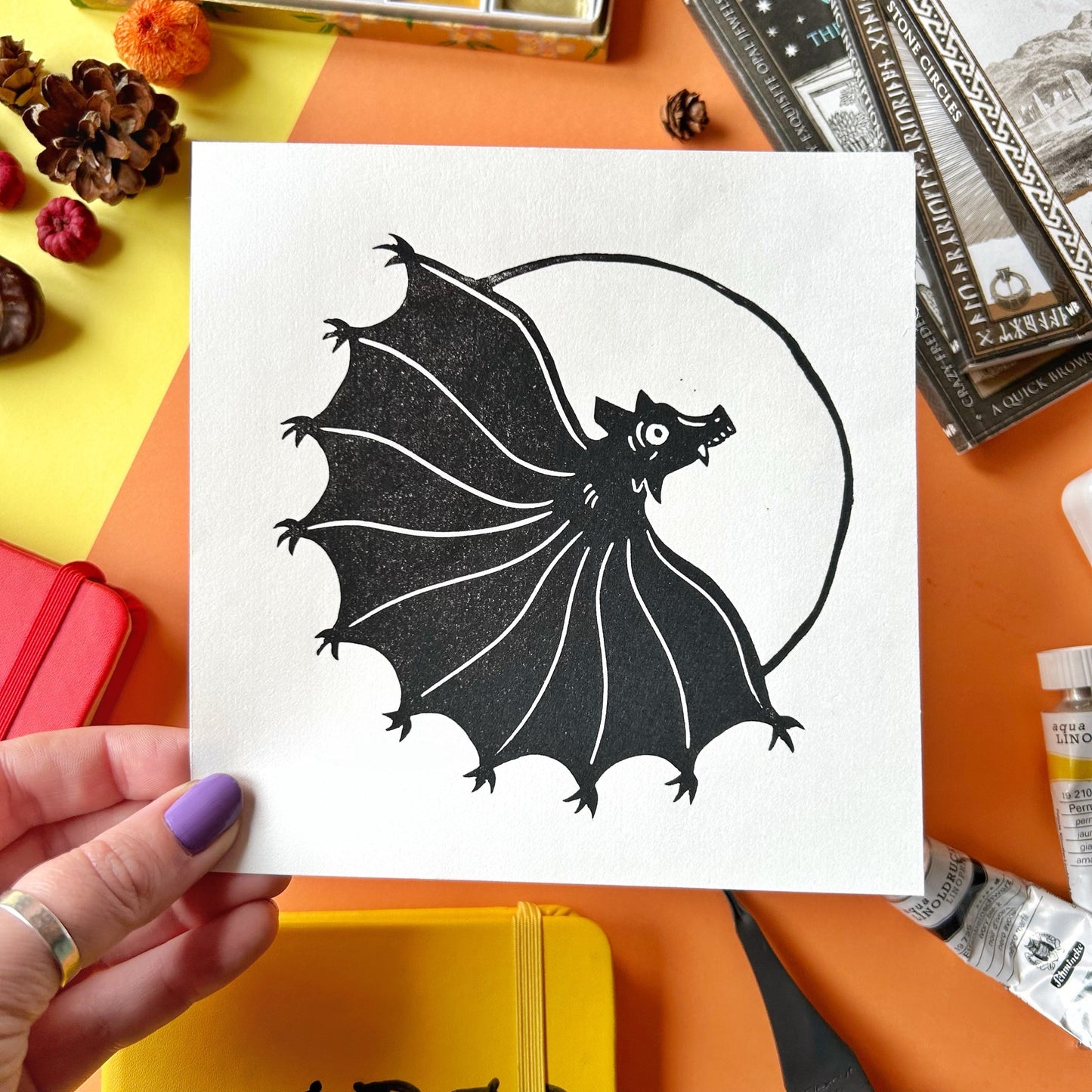 Medieval Bat Lino Print