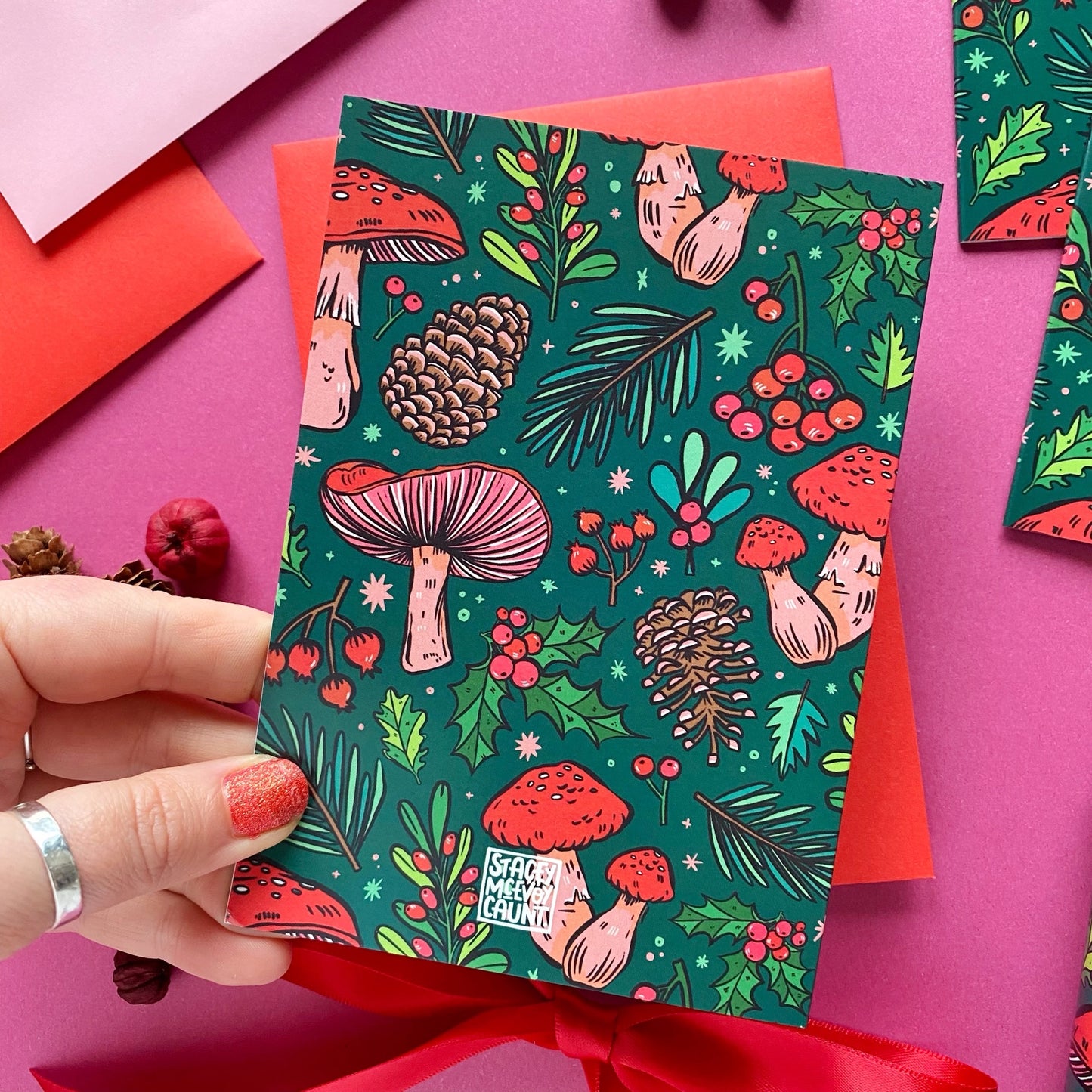 Green Christmas Mushrooms Card