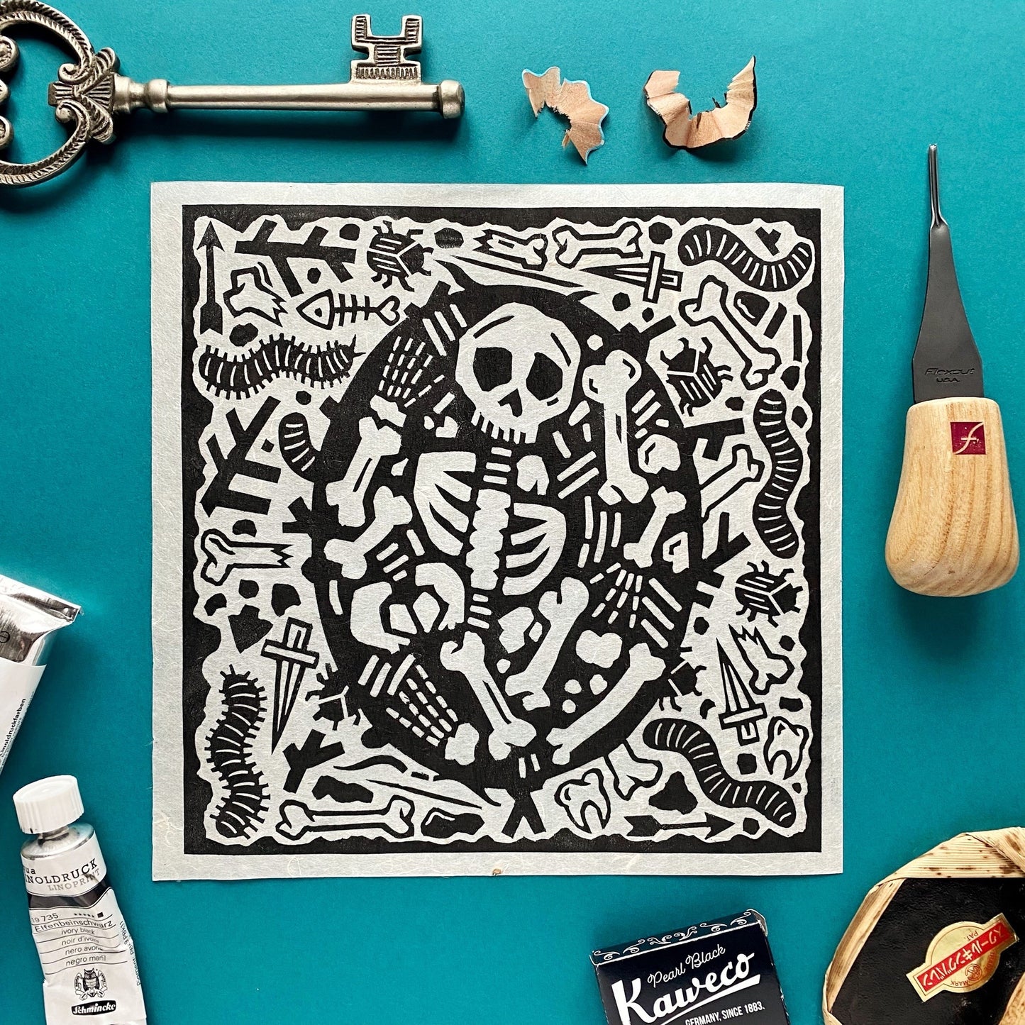 Archeology Lino Cut Print