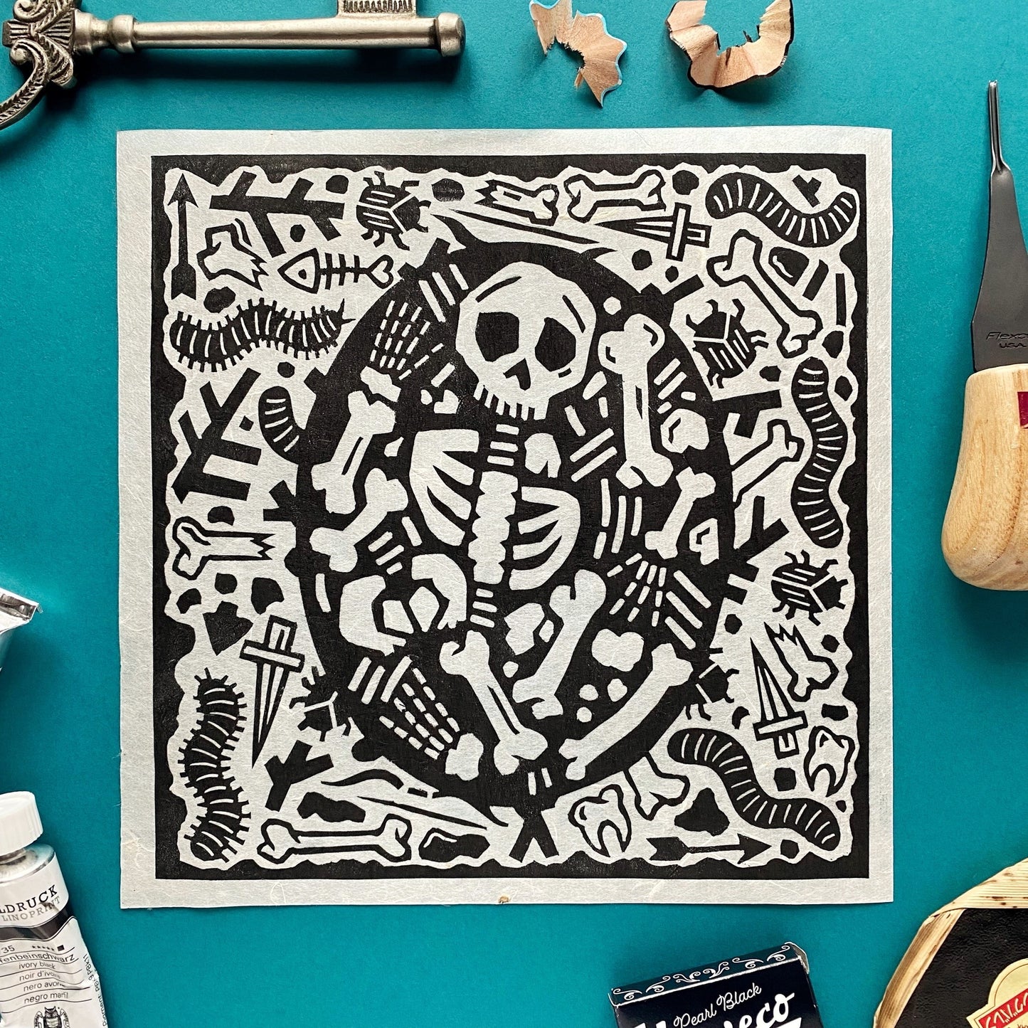 Archeology Lino Cut Print