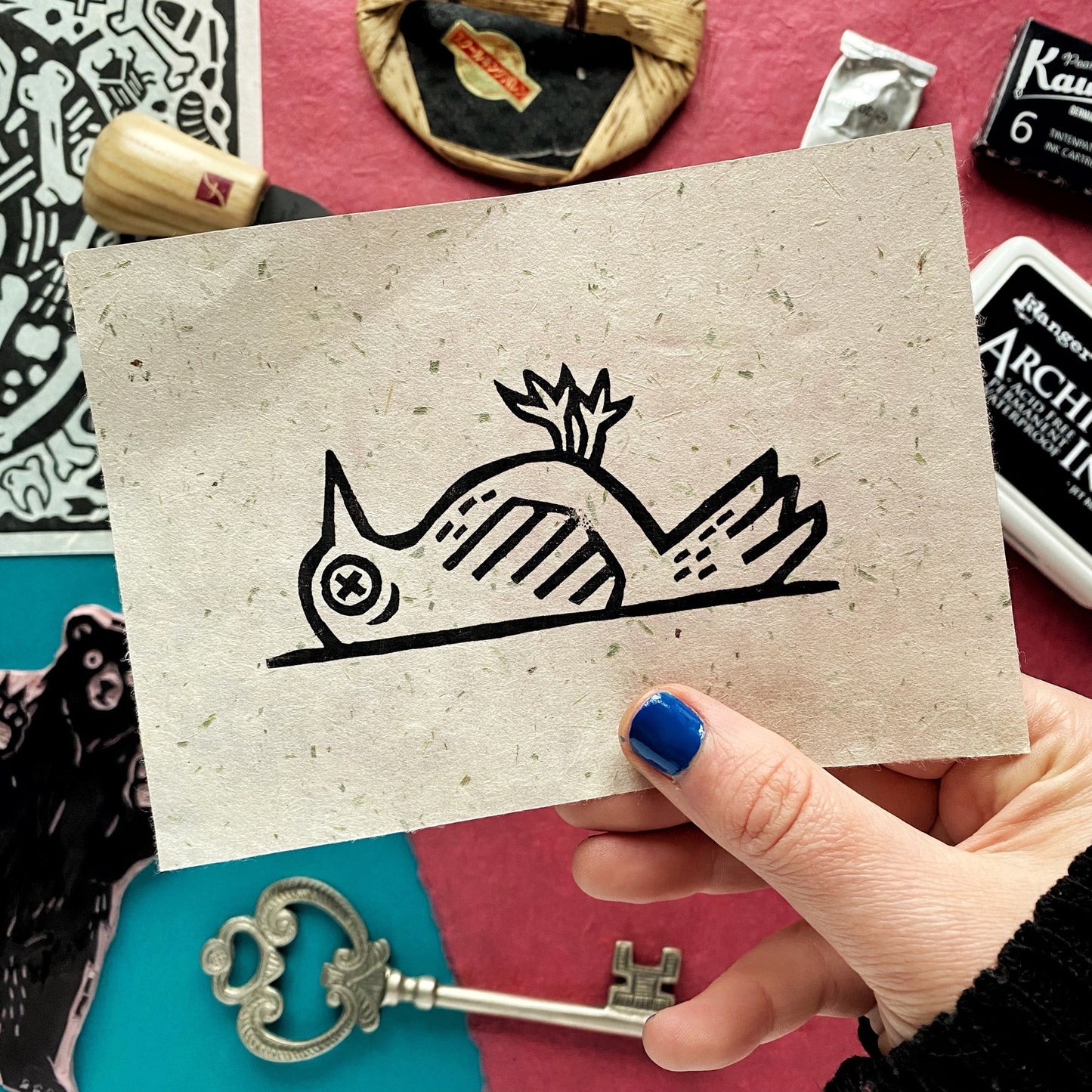 Dead Bird Lino Print