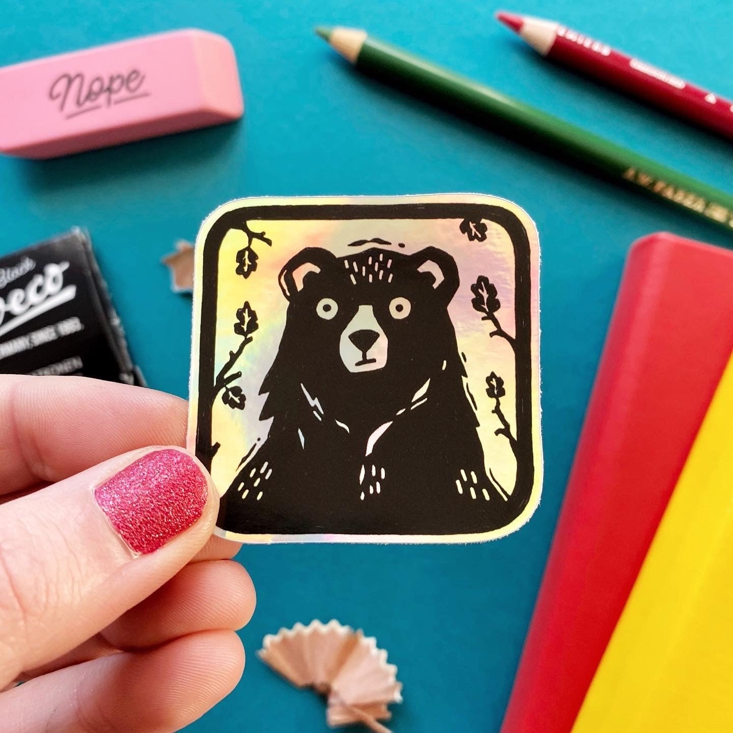 Woodland Bear Holographic Sticker