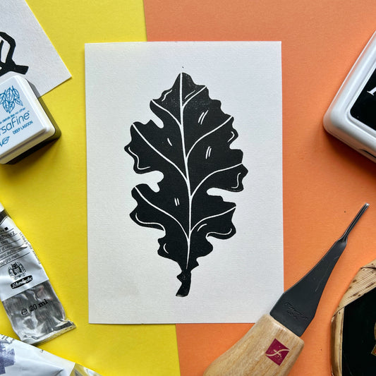 Oak Leaf Mini Lino Print