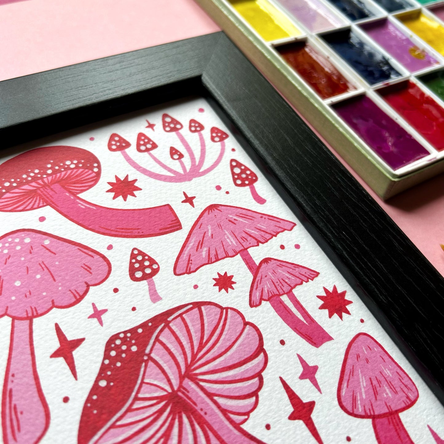 Pink and Red Mushroom Print