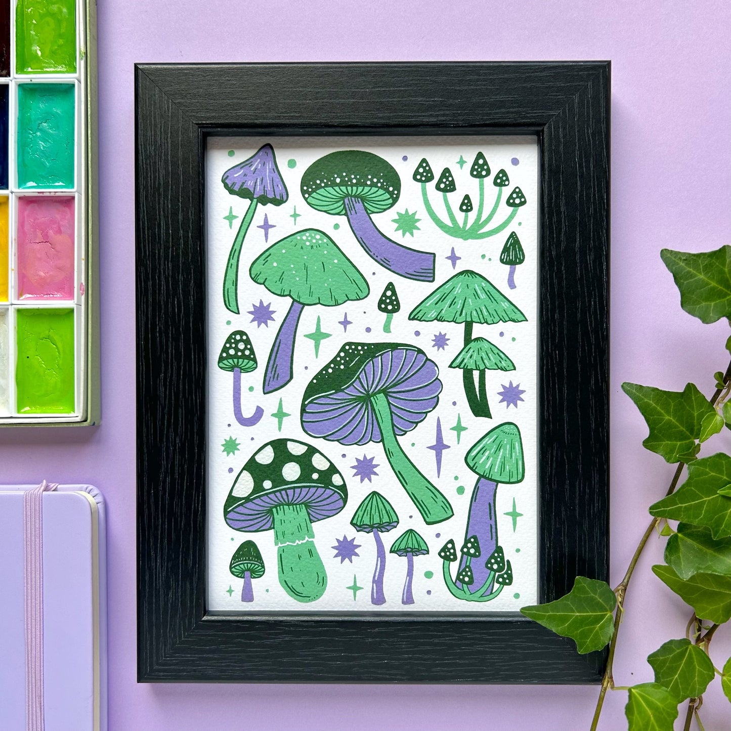 Mint and Lilac Mushroom Print