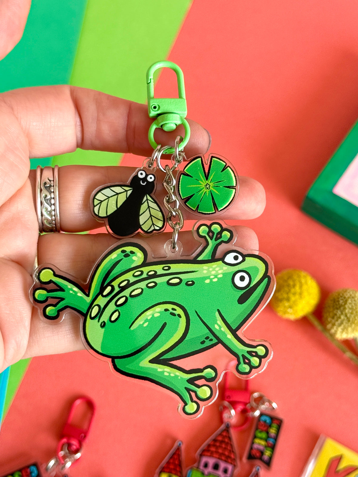 Frog and Fly Acrylic Keyring