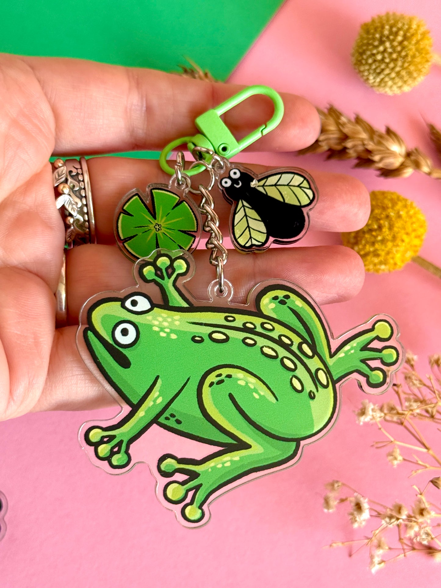 Frog and Fly Acrylic Keyring