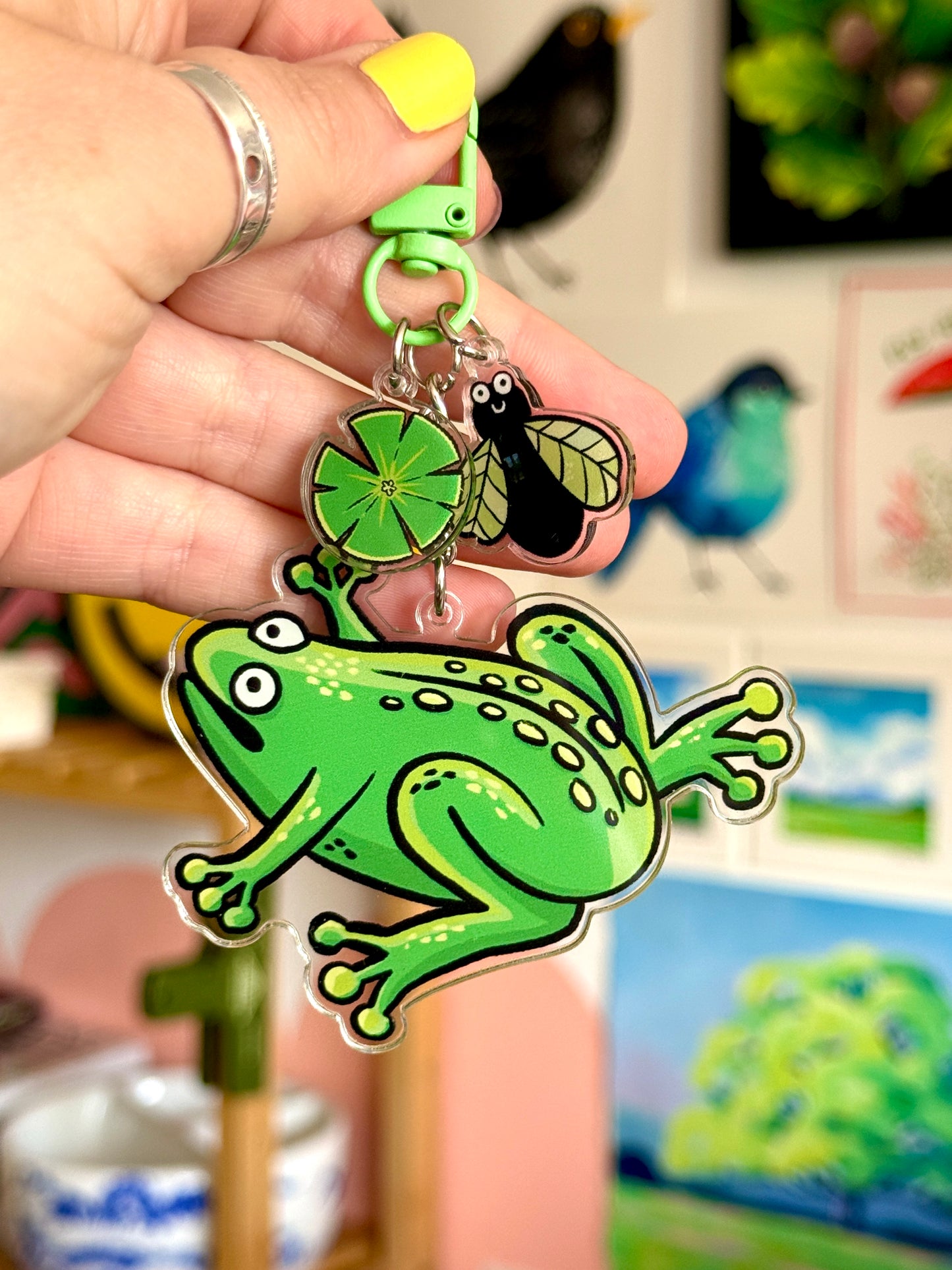 Frog and Fly Acrylic Keyring
